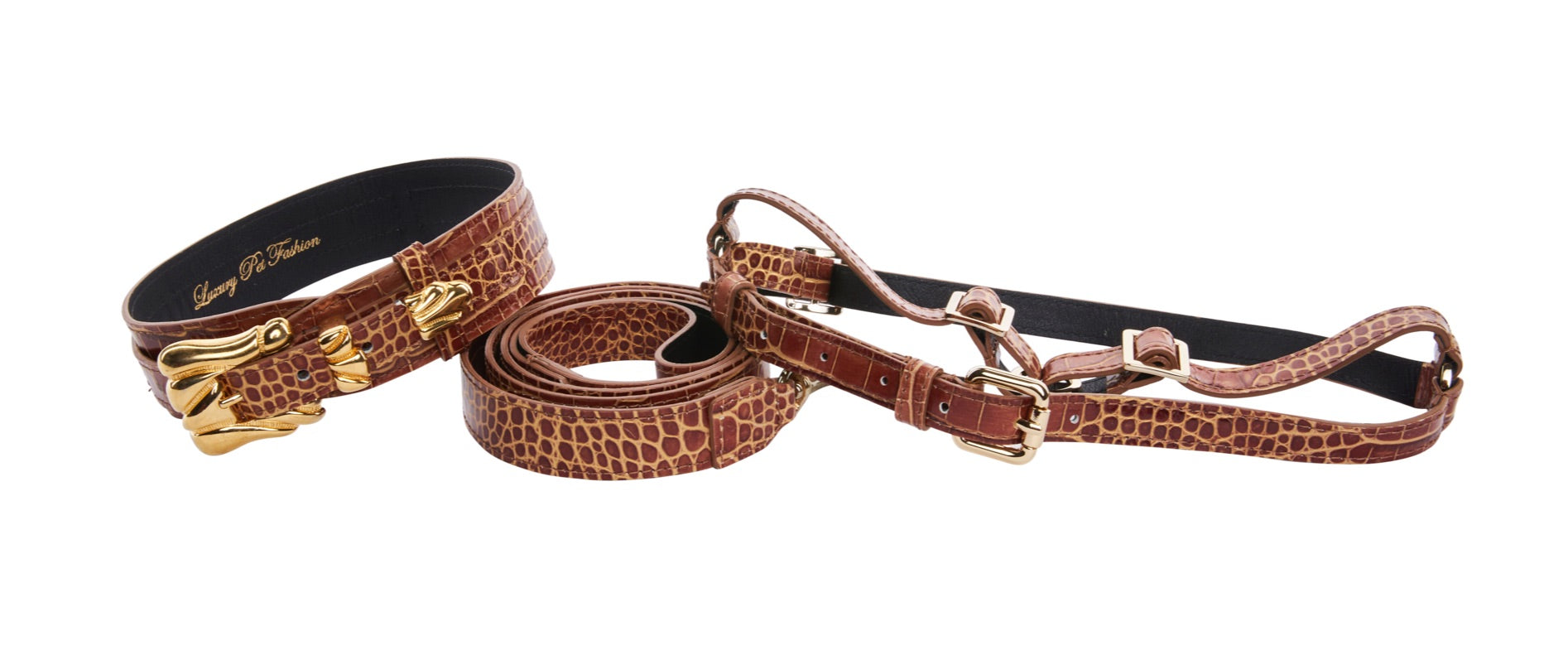 Brown & Gold Embossed Croc Italian Leather 3 piece Italian Hardware by Allysa Payne Beverly Hills - main product image for Resin Society