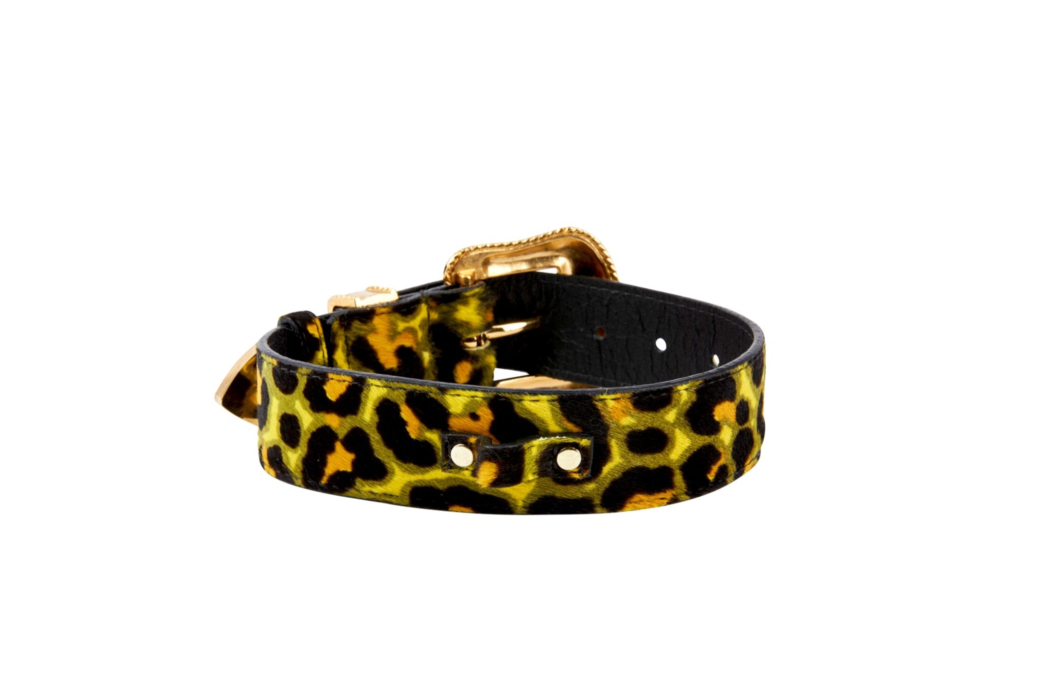 Yellow, Green, Black, Orange Leopard Print Hair On Hide Italian Leather