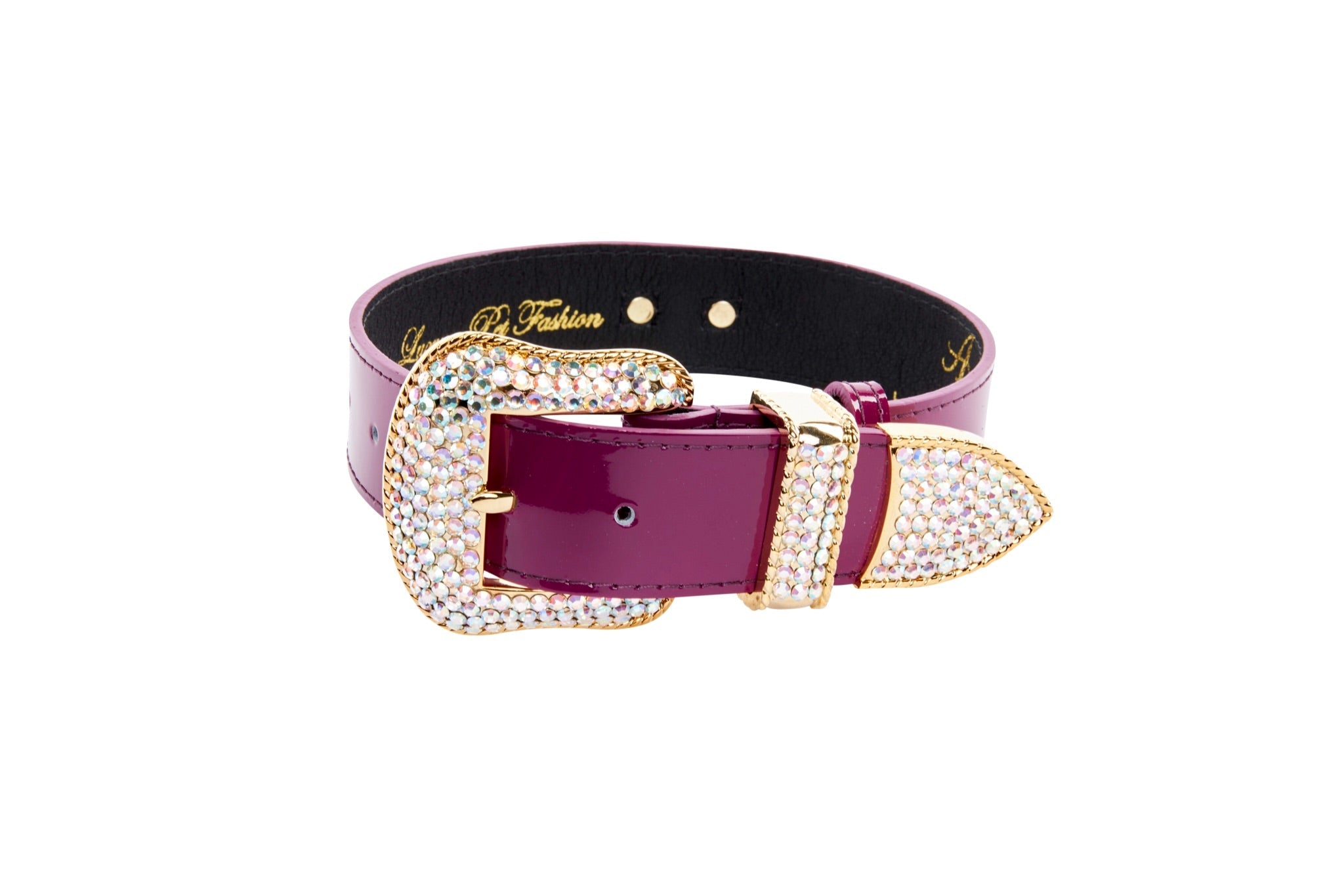 Purple Patent Italian Leather/Swarovski Crystal Hardware Collar by Allysa Payne Beverly Hills - product image 3 for Resin Society