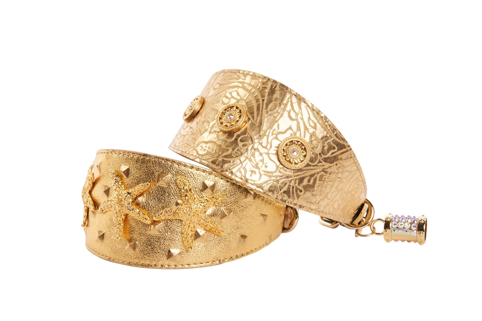 Set Of Gold Floral Italian Leather With Swarovski Sunflowers & Gold