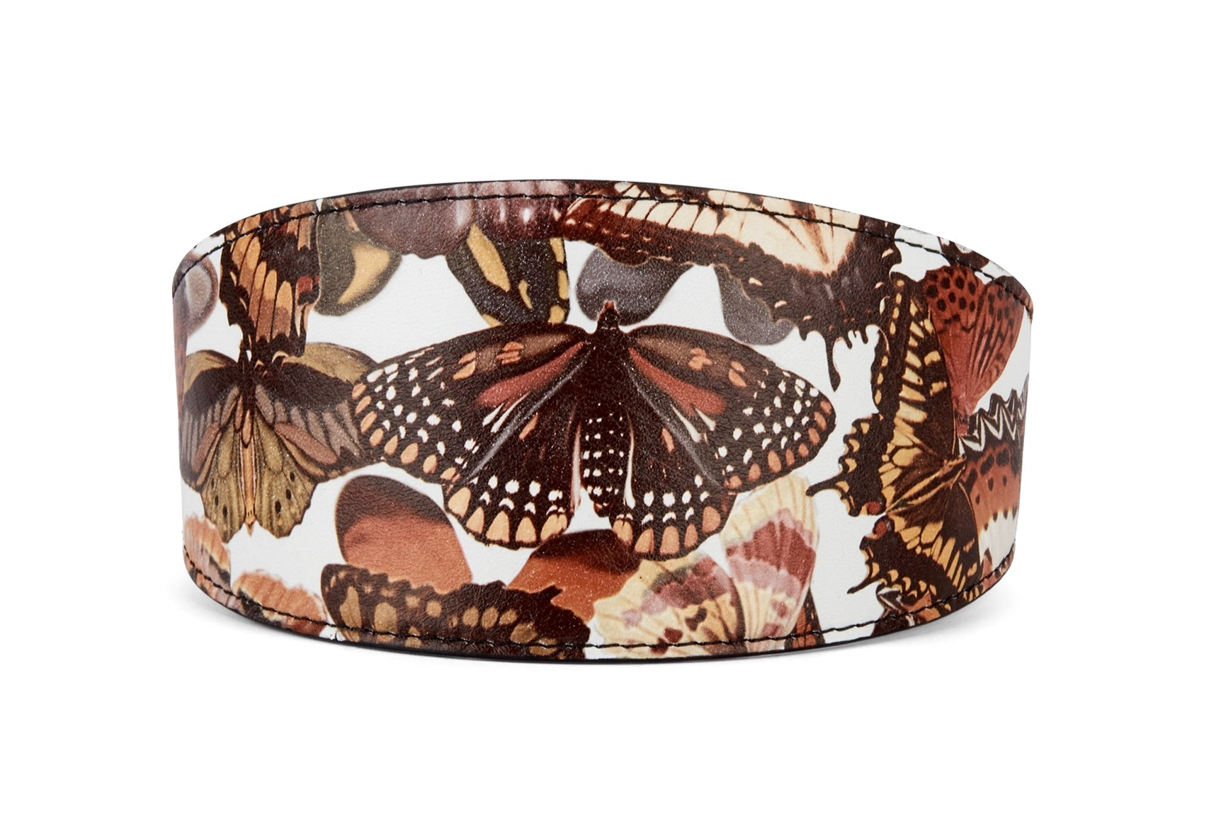 Butterfly Print Italian Leather Wide Style Collar in soft textured leather with butterfly motif