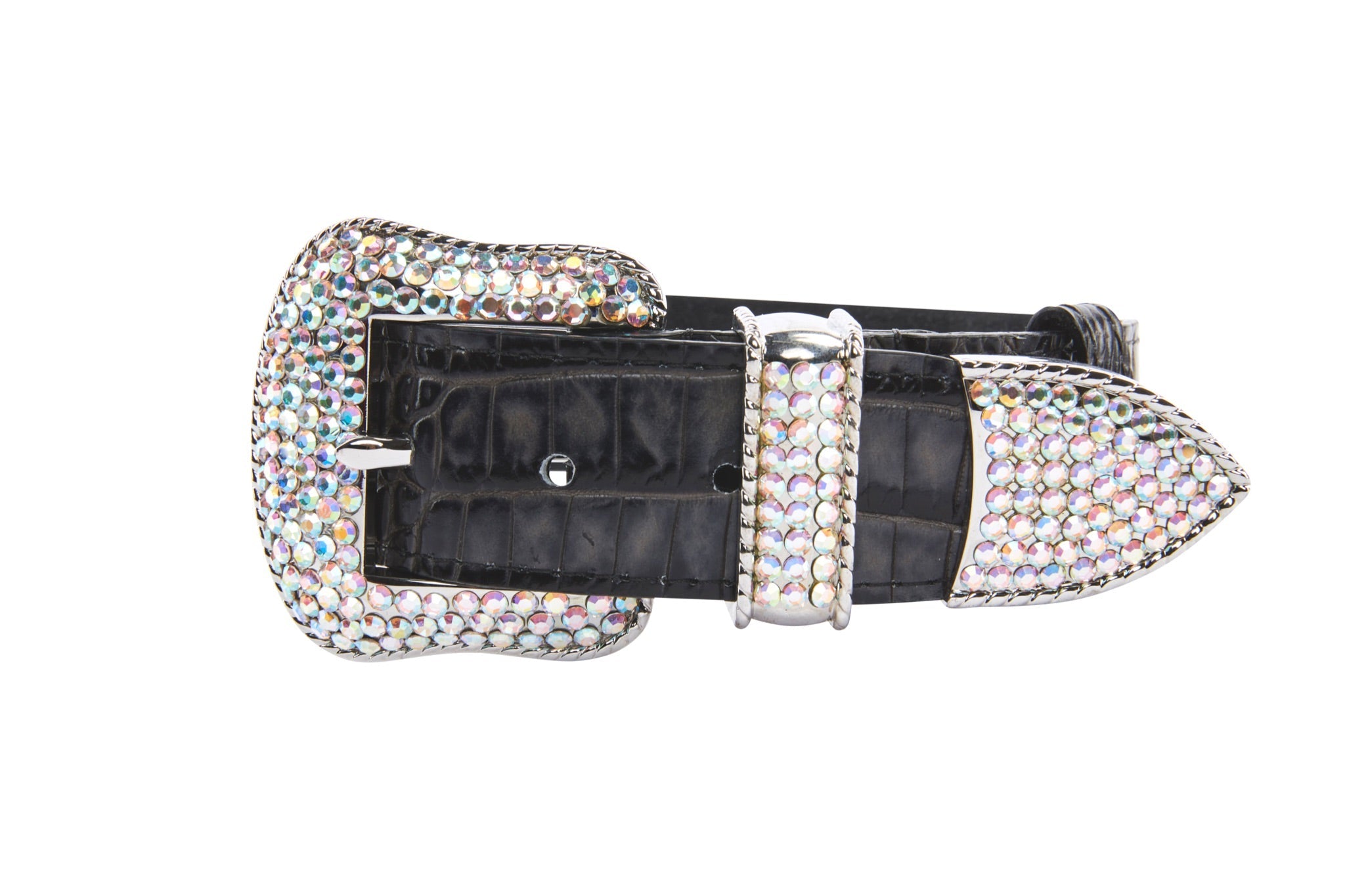 Dark Grey/Light Grey Embossed Croc Italian Leather Silver Swarovski