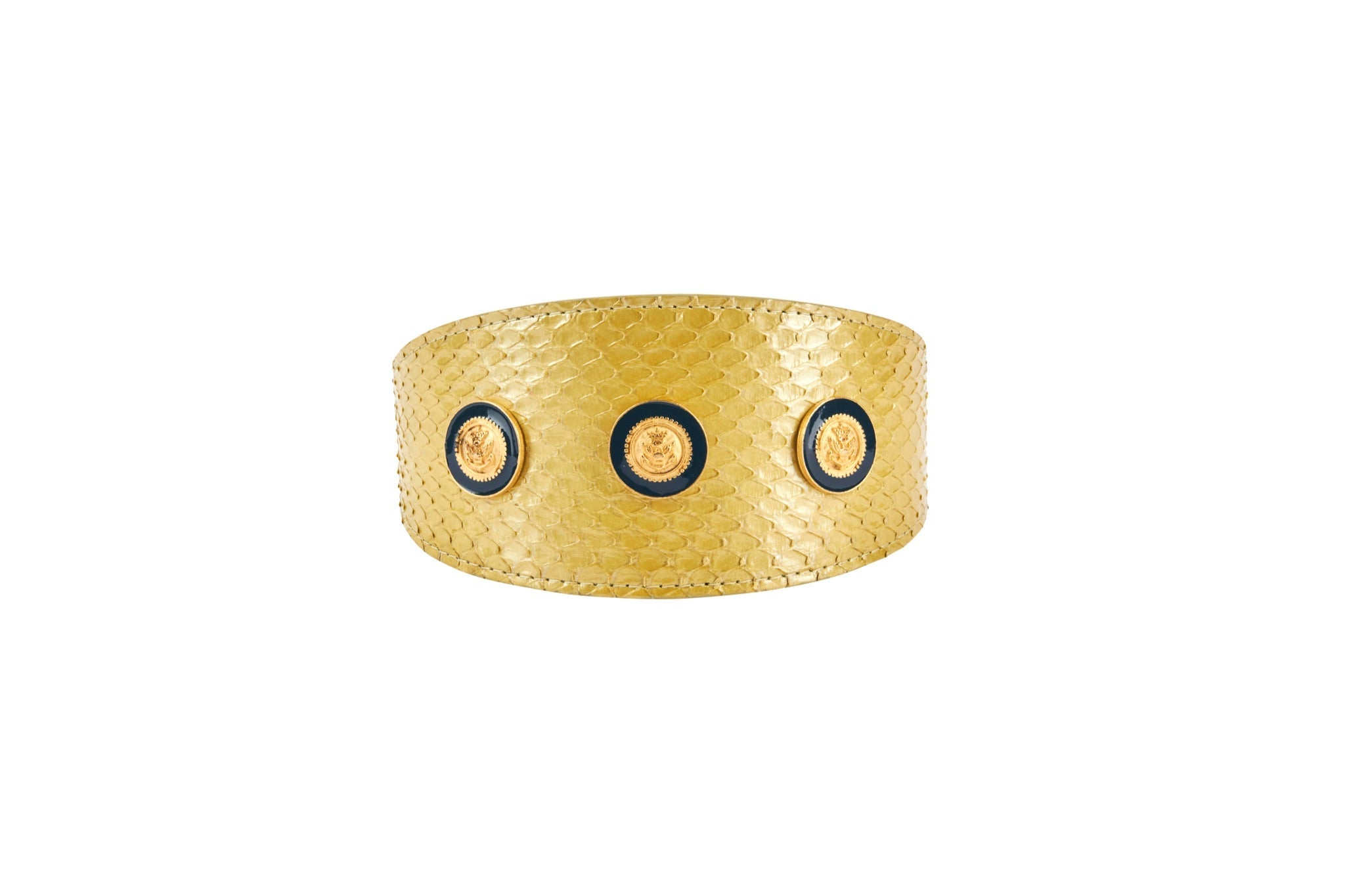 Pearl Yellow Snake With Vintage Gold & Navy Rivets. 3” Wide Style Collar by Allysa Payne Beverly Hills - product image 3 for Resin Society