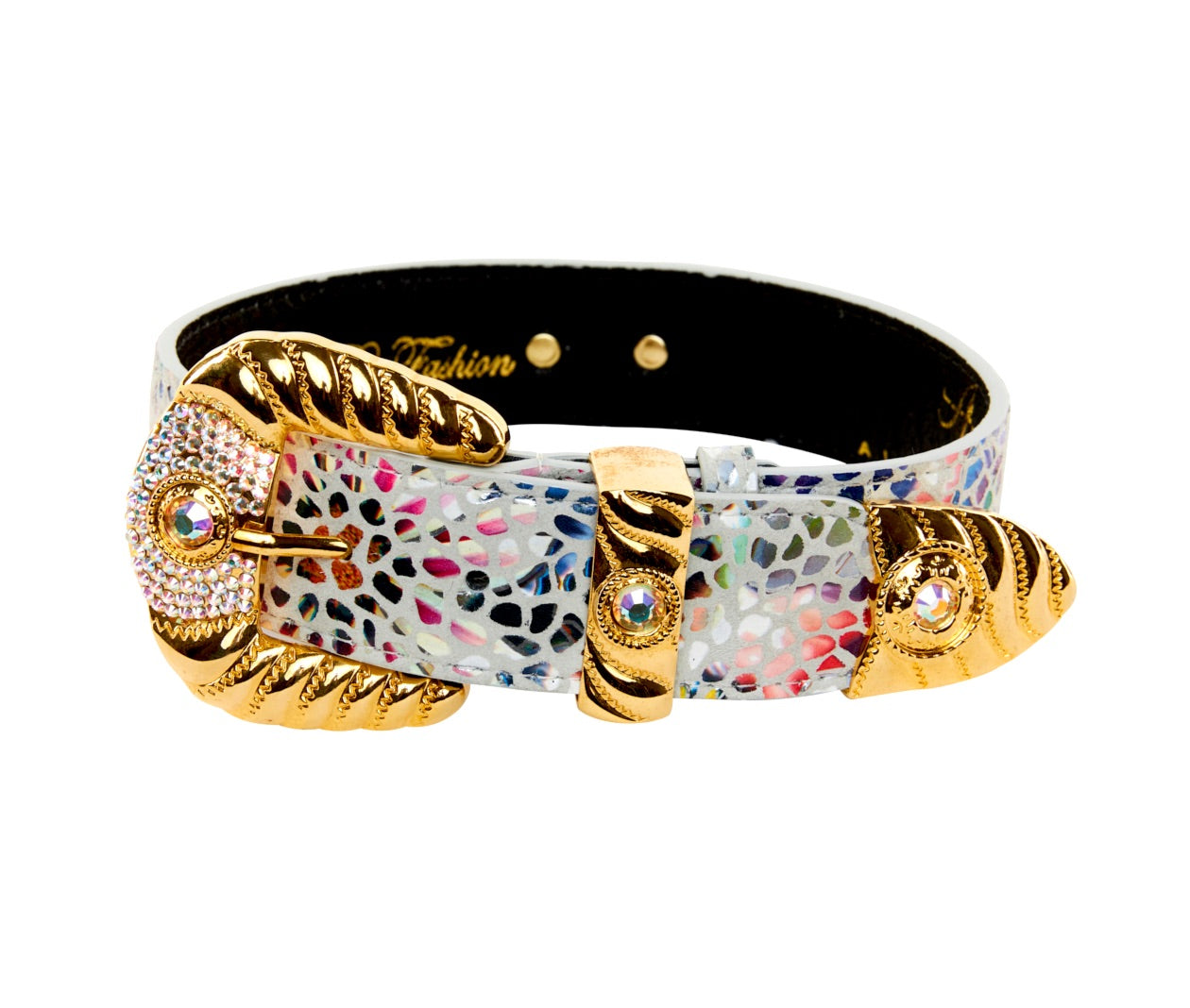 White Floral Mosaic Italian Leather Collar