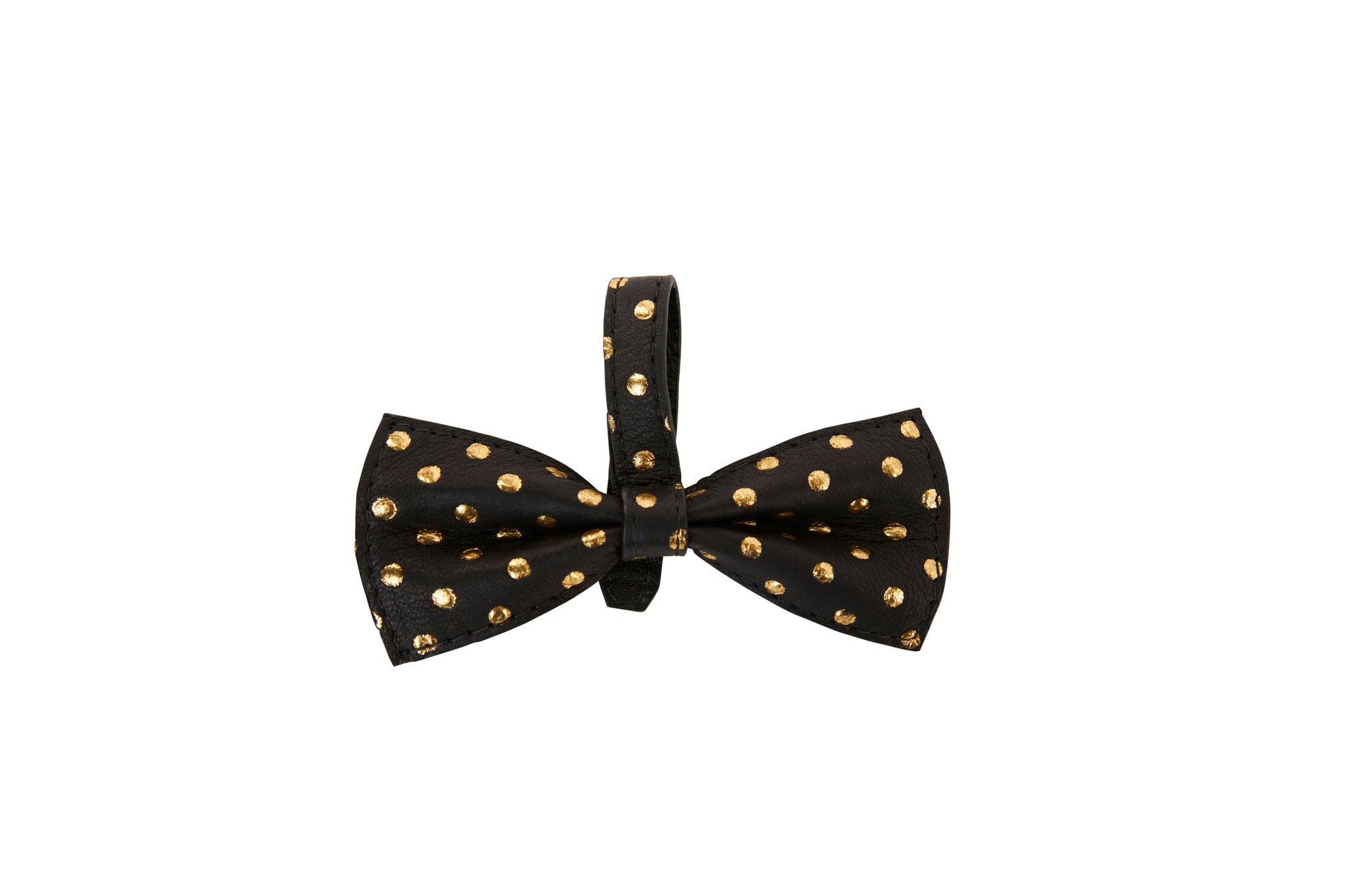 Black/Gold Polka Dot Italian Leather Bowtie by Allysa Payne Beverly Hills - main product image for Resin Society