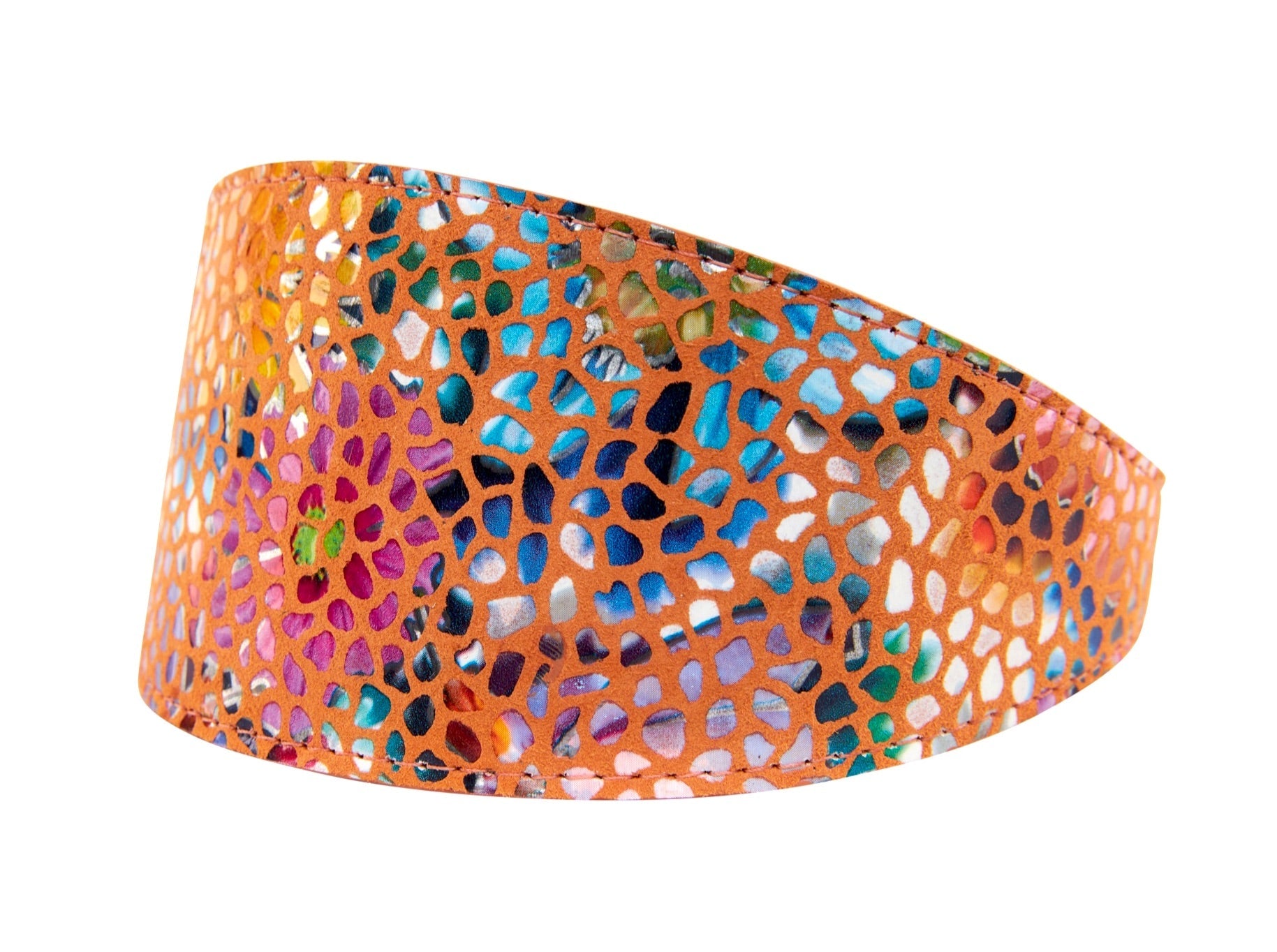 Orange Floral Mosaic Italian Leather 3” Wide Style Collar by Allysa Payne Beverly Hills - product image 3 for Resin Society