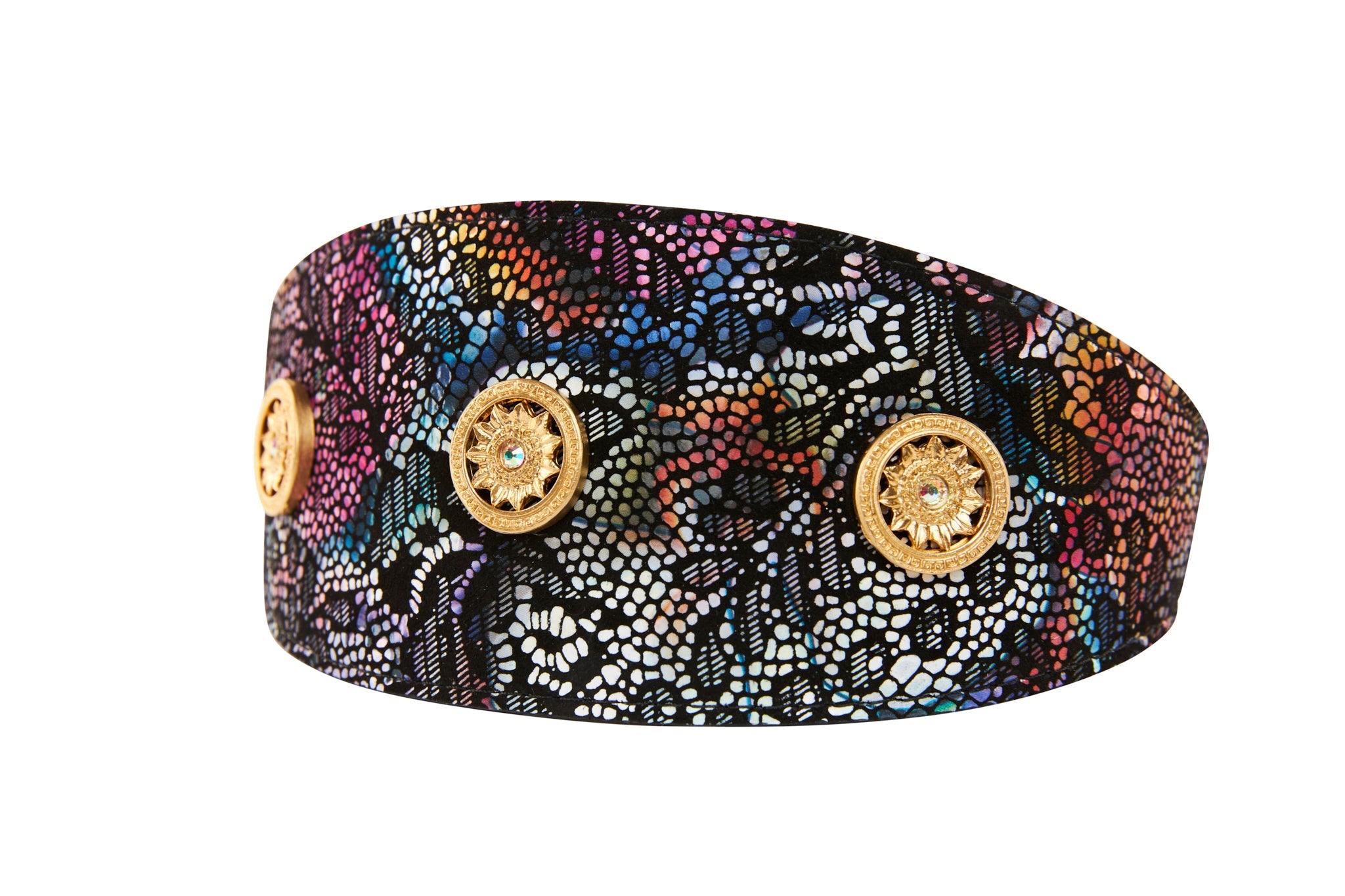 Floral lace Italian leather pet collar with sunflower and Swarovski rivets