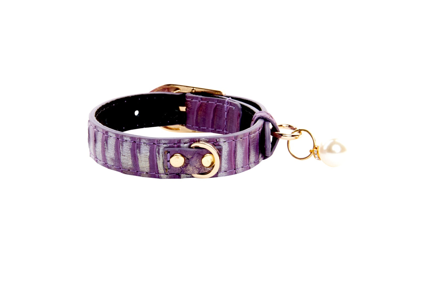XS Purple/Silver Snake Collar With New Vintage Hardware and Pearl Charm