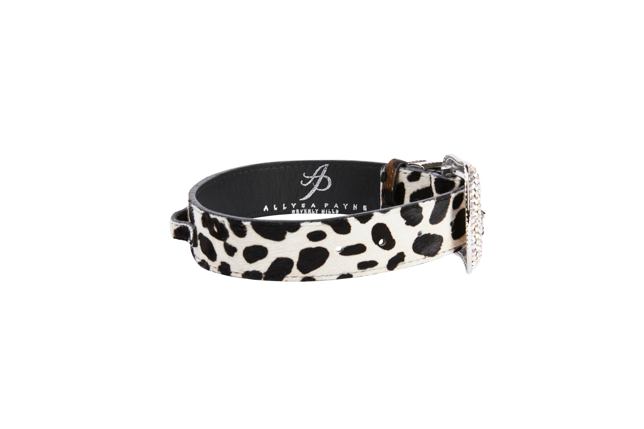 Snow Leopard Print Hair On Hide Italian Leather Collar With Swarovski