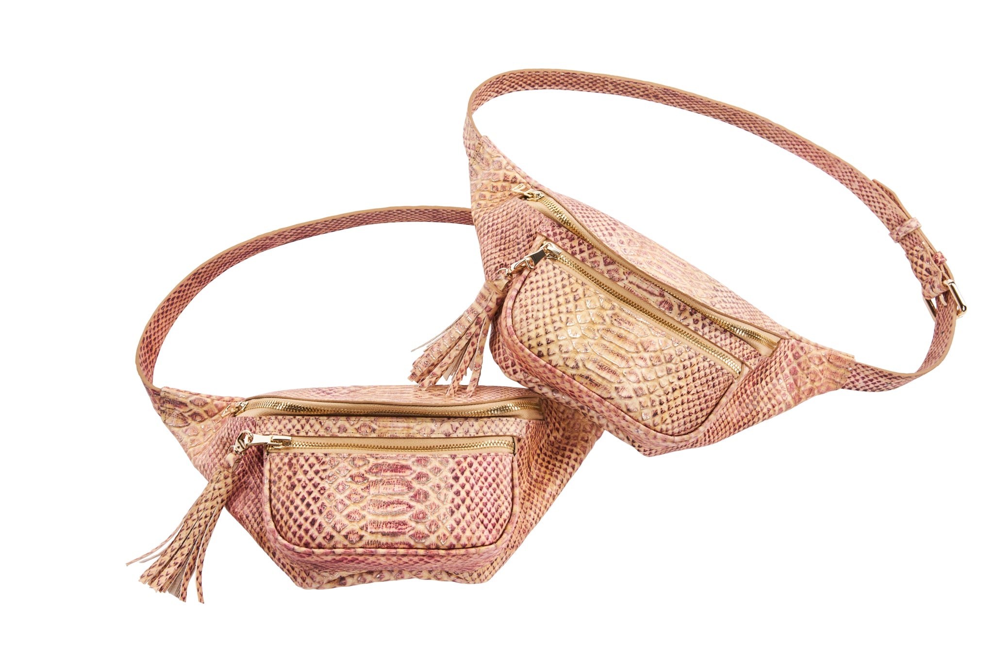 Embossed Snake Belt Bag/Fanny Pack with adjustable strap displayed on white background
