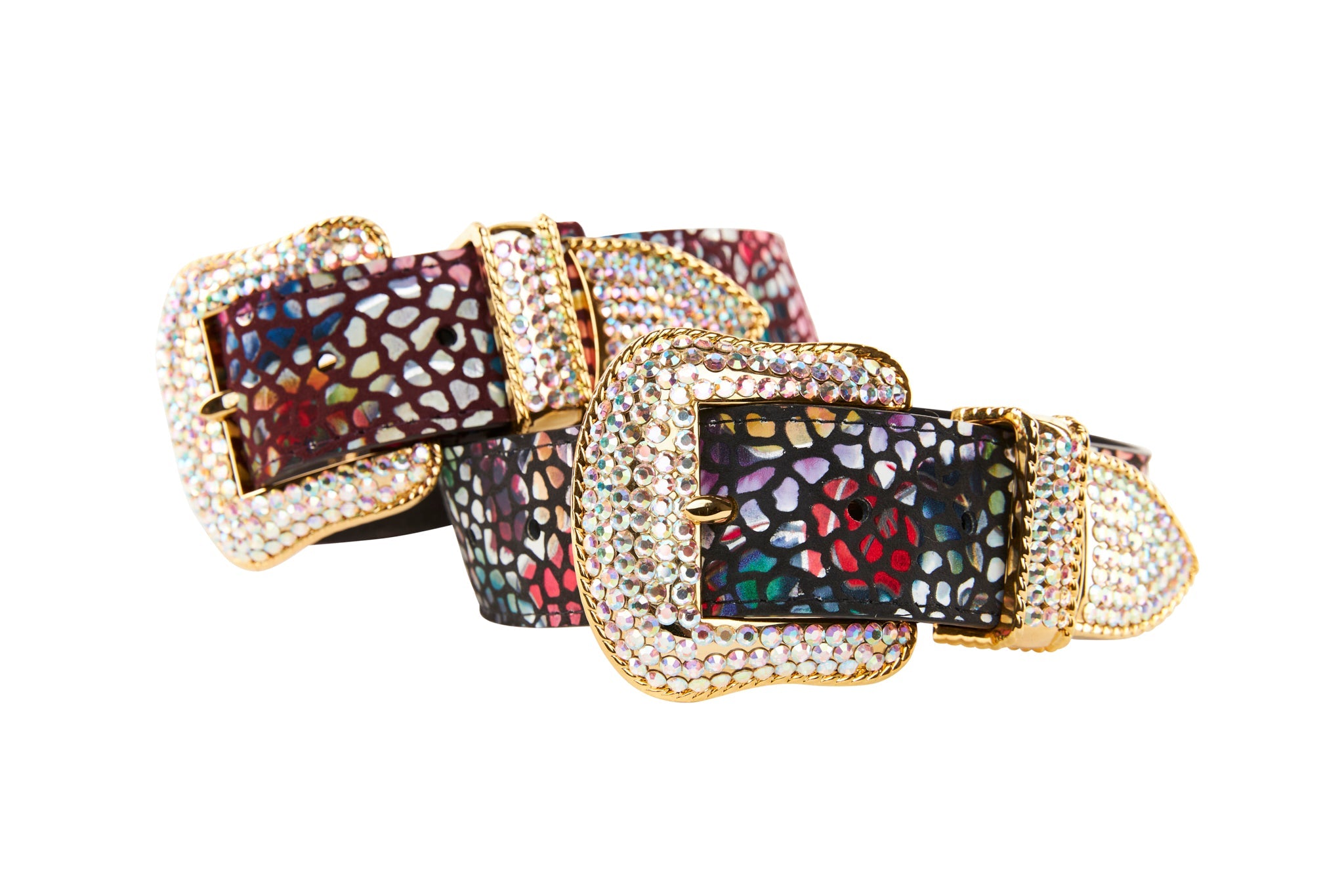 Luxury Pet Fashion Burgundy & Black Floral Mosaic Italian Leather Collar Set with Silver Swarovski Crystal Hardware