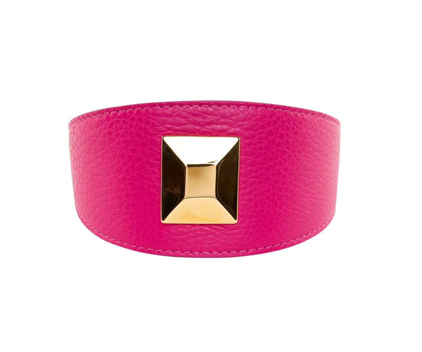 Fuchsia Pink Italian Leather 3” Wide Style Collar With Custom Large