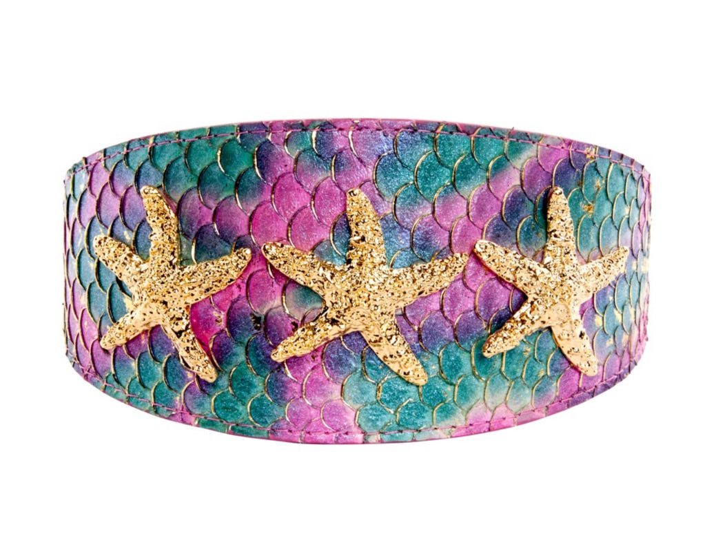 Mermaid Collection Stunning Custom Colored Tilapia Wide Style Collar With Gold Custom Starfish