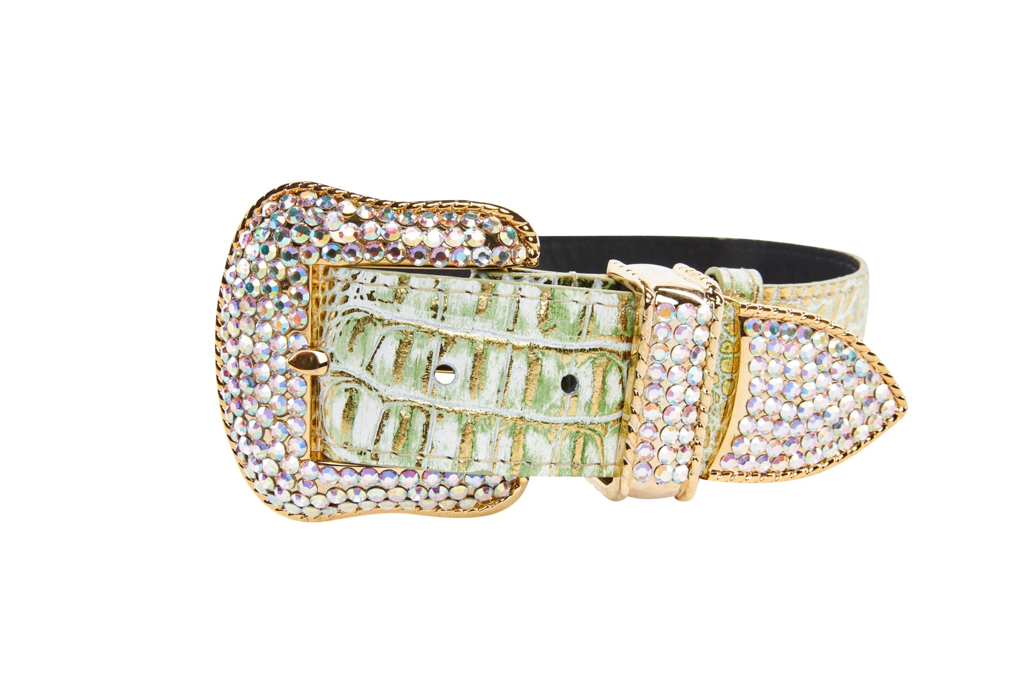 Green & Gold Embossed Croc Italian Leather Swarovski Crystal Collar by Allysa Payne Beverly Hills - main product image for Resin Society