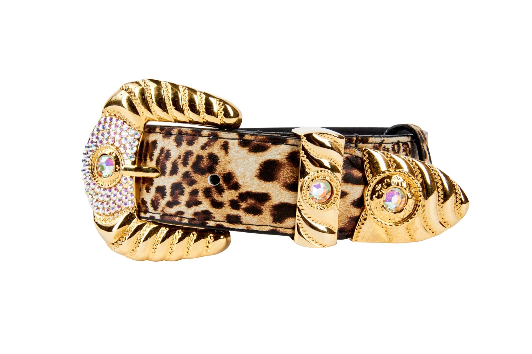 Leopard Print Italian Leather Collar With Royal Swarovski Crystal