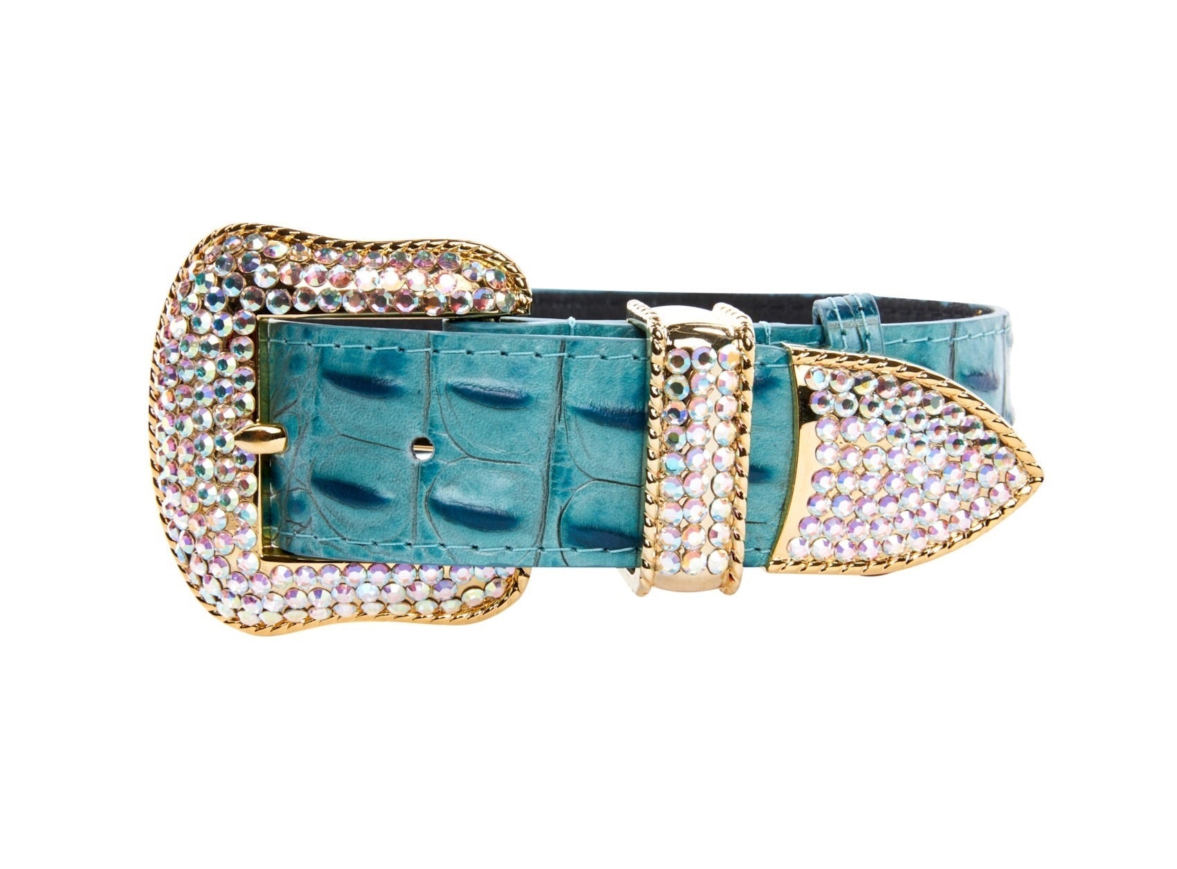Turquoise Embossed Croc Italian Leather/Swarovski Crystal Hardware by Allysa Payne Beverly Hills - main product image for Resin Society