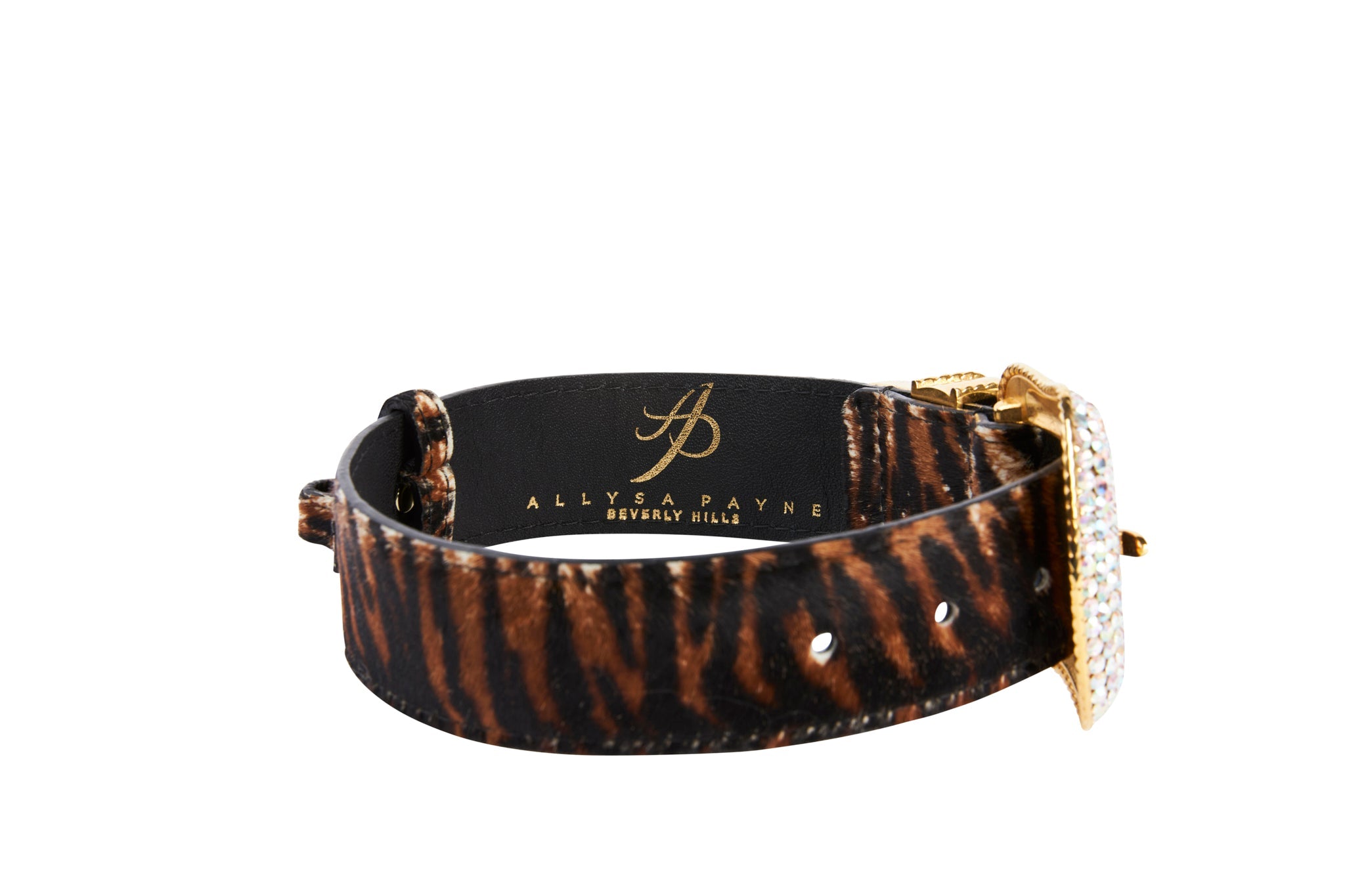 Tiger Print Hair On Hide Collar With Swarovski Crystal Hardware by Allysa Payne Beverly Hills - product image 3 for Resin Society