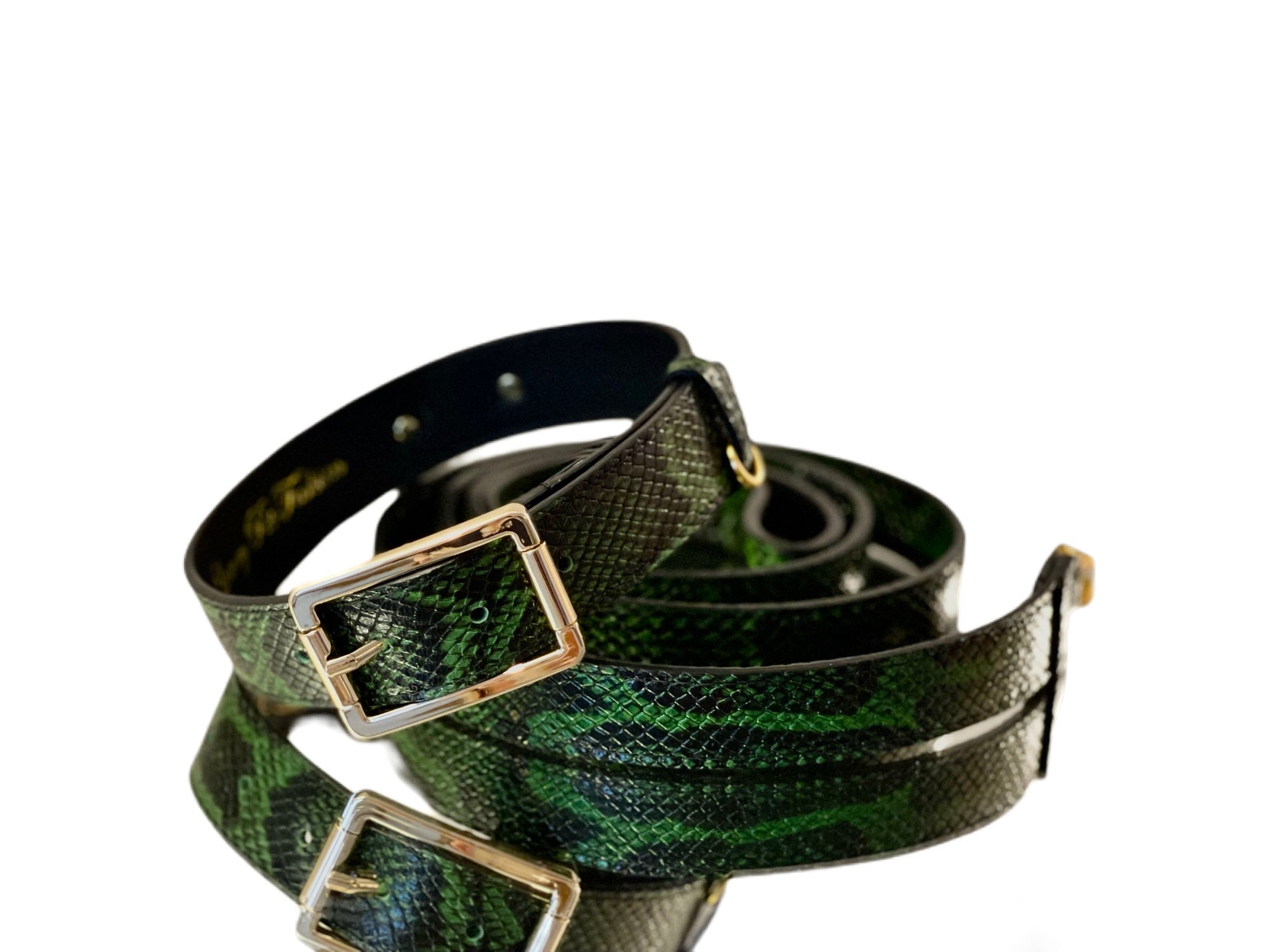 Luxury Pet Fashion Green and Black Embossed Python Italian Leather Collar & Leash Set