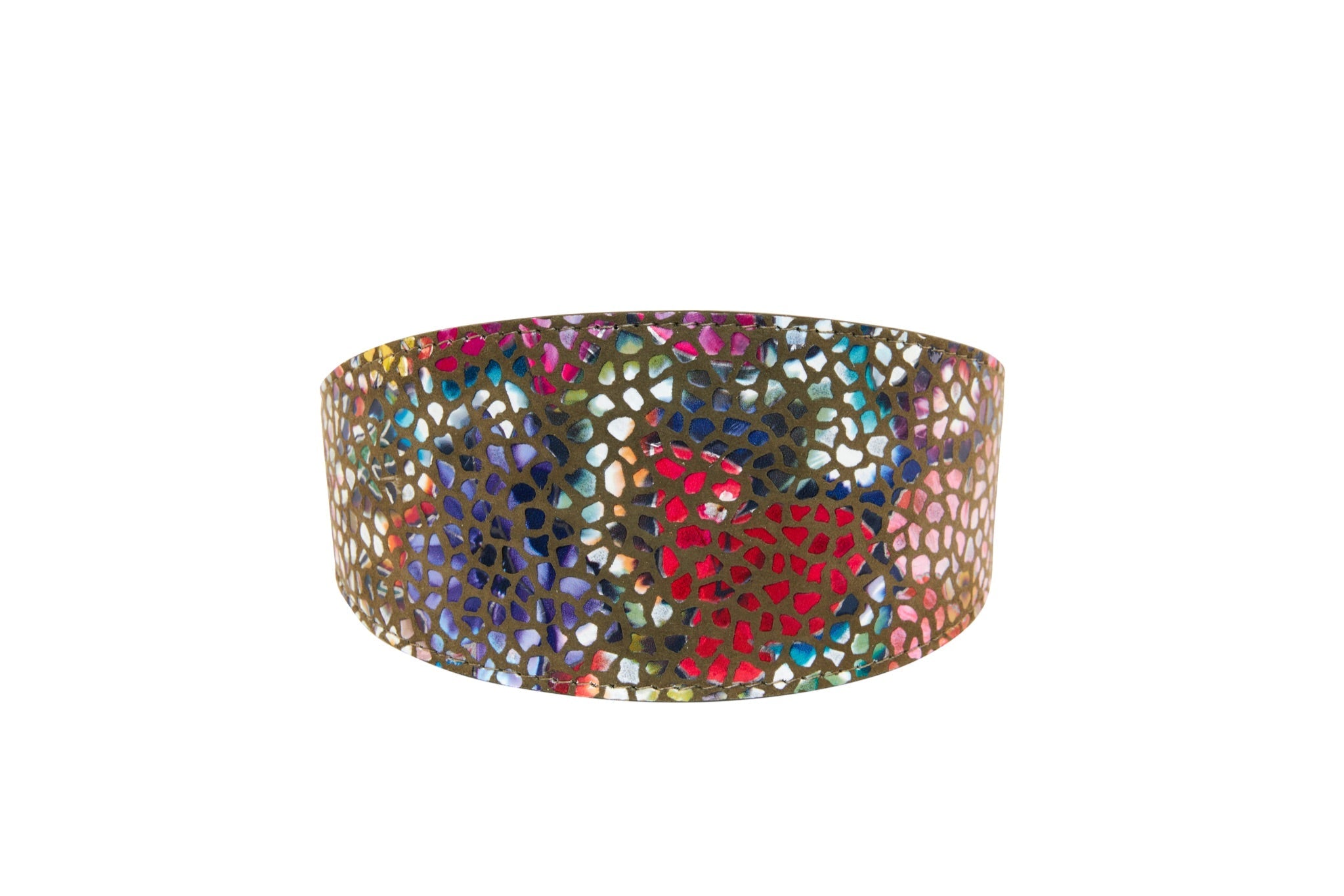 Olive Floral Mosaic Italian Leather 3” Wide Style Collar by Allysa Payne Beverly Hills - product image 2 for Resin Society