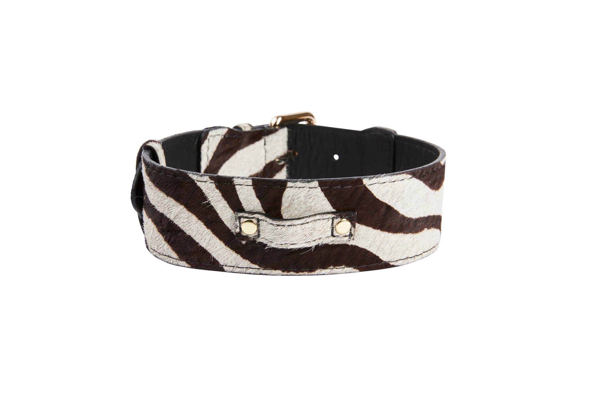 Distressed Brown & White Zebra Print Hair On Hide Classic Collar by Allysa Payne Beverly Hills - product image 4 for Resin Society