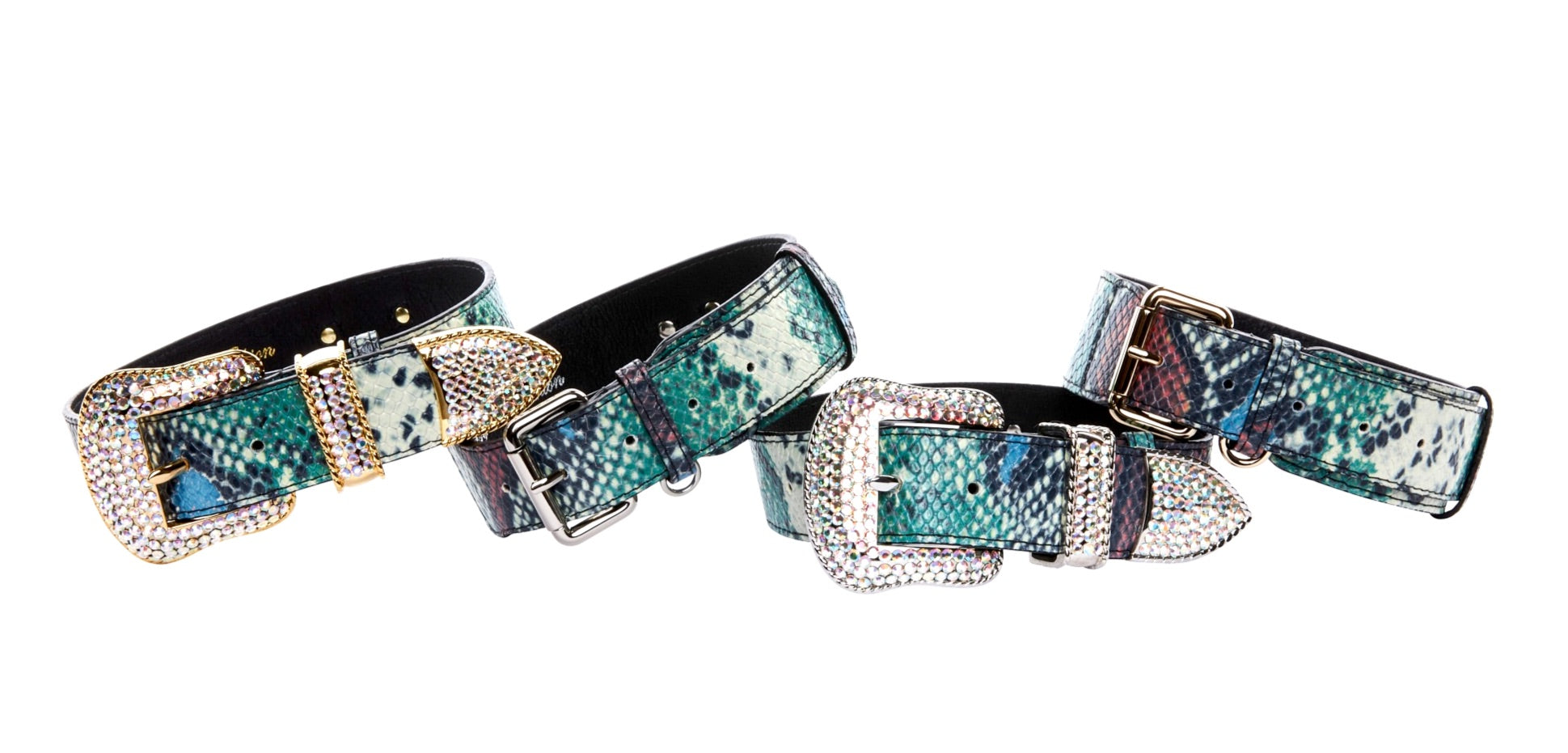 Green, Blue, Black, Red Embossed Snake Italian Leather Collar With Gold by Allysa Payne Beverly Hills - main product image for Resin Society