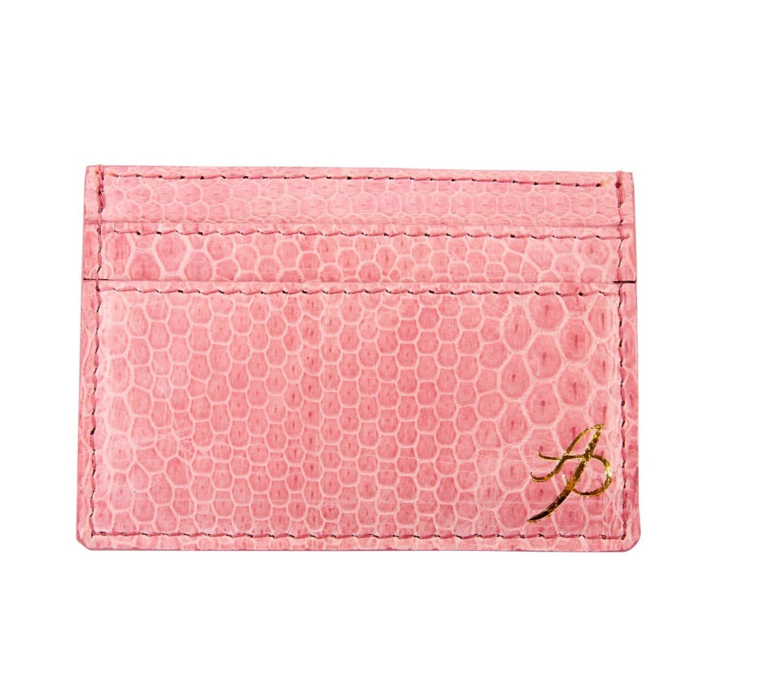 Soft Pink Snake AP Luxury Pet Fashion Double Sided Card Wallet showing pink snake pattern and double sided design