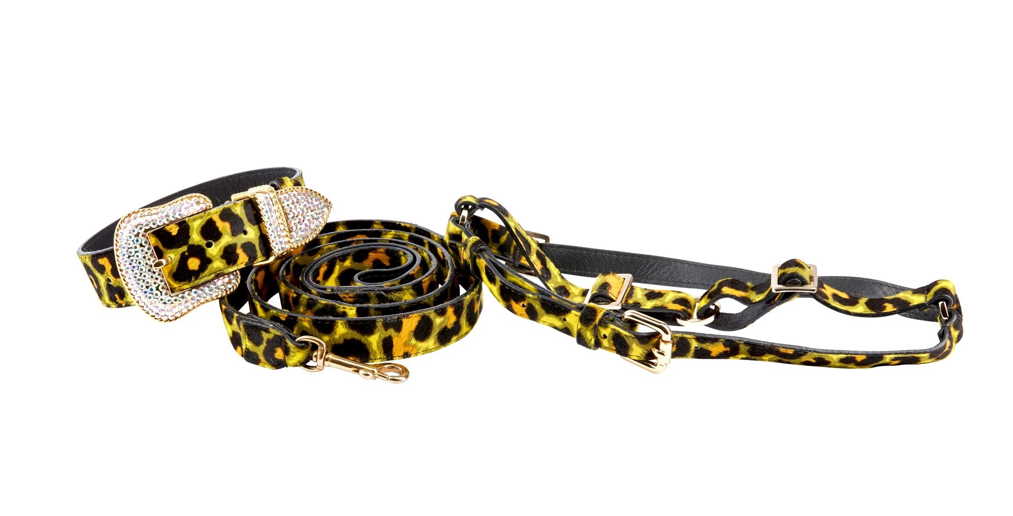 Yellow, Green, Black, Orange Leopard Print Hair On Hide Italian Leather
