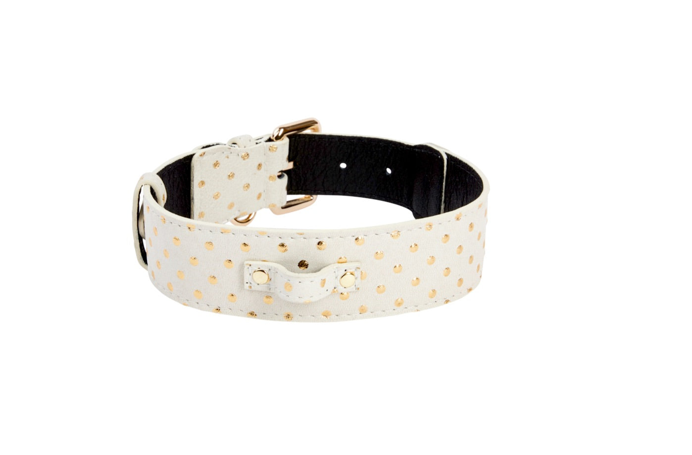 White & Gold Polka Dot Italian Leather Classic Collar by Allysa Payne Beverly Hills - product image 4 for Resin Society