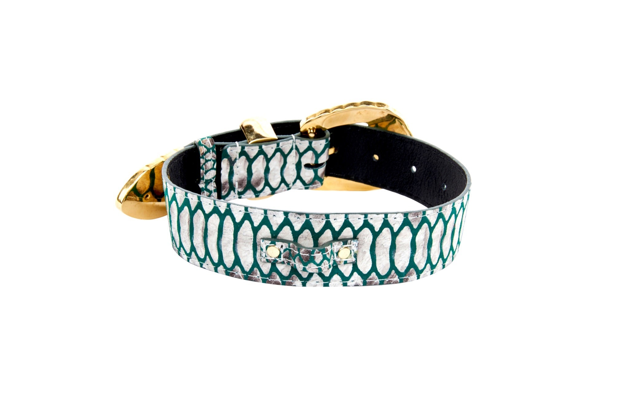 Green & Off White Embossed Python Print Italian Leather With Ornate by Allysa Payne Beverly Hills - product image 2 for Resin Society