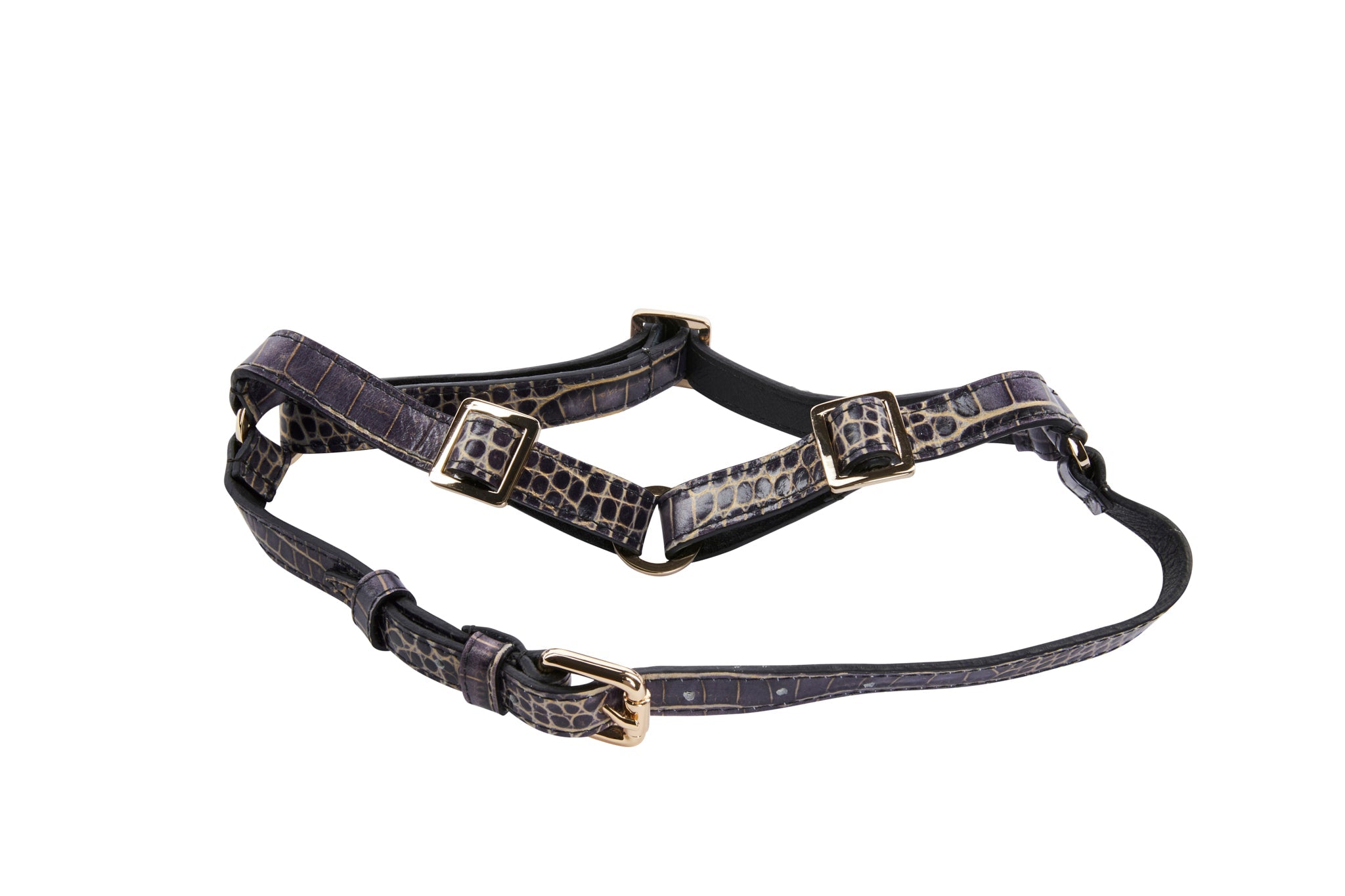 Purple & Gold Embossed Croc Italian Leather Harness by Allysa Payne Beverly Hills - main product image for Resin Society