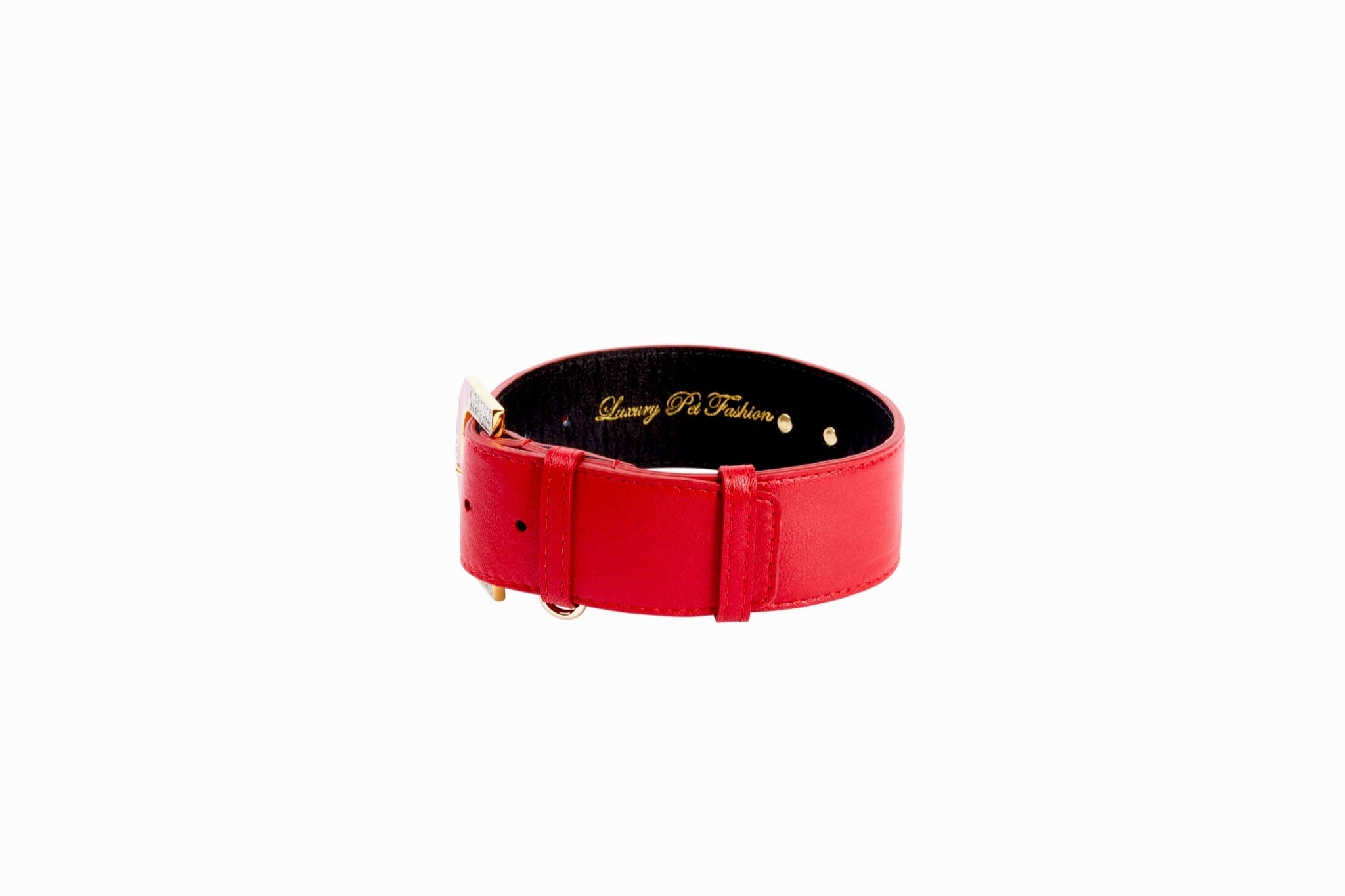 Red Italian Leather Collar With Hollywood Glam Italian Hardware by Allysa Payne Beverly Hills - product image 2 for Resin Society