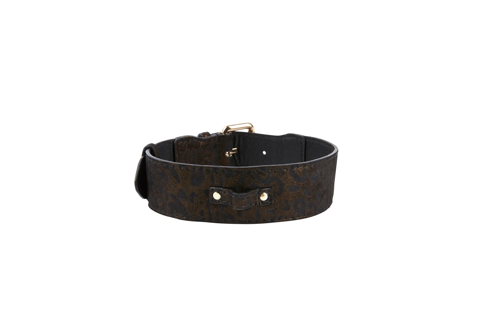 Dark Brown/Bronze Abstract Leopard Print Italian Leather Collar With