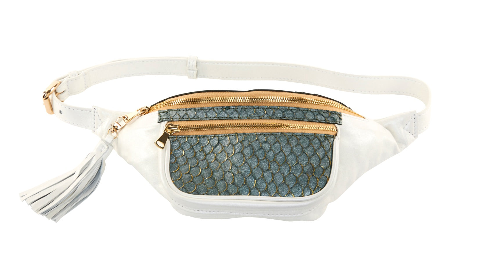 Pearl White Italian Leather/Green Tilapia Fanny Pack by Allysa Payne Beverly Hills - main product image for Resin Society