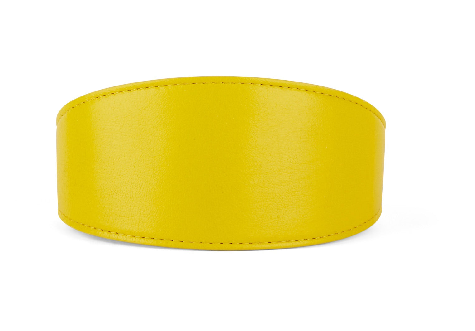 Smooth yellow Italian leather collar, 3 inches wide, displayed against a clean background