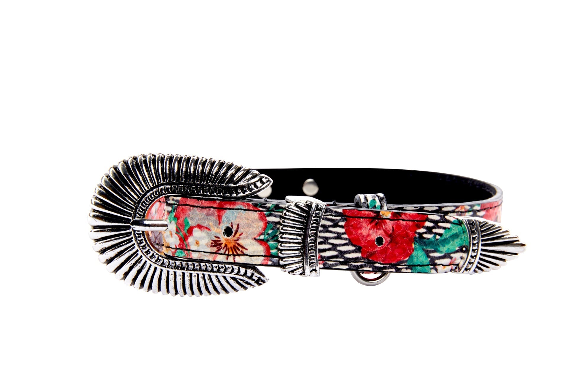 Pansy and Snake Print Embossed Italian Leather With Ornate Italian