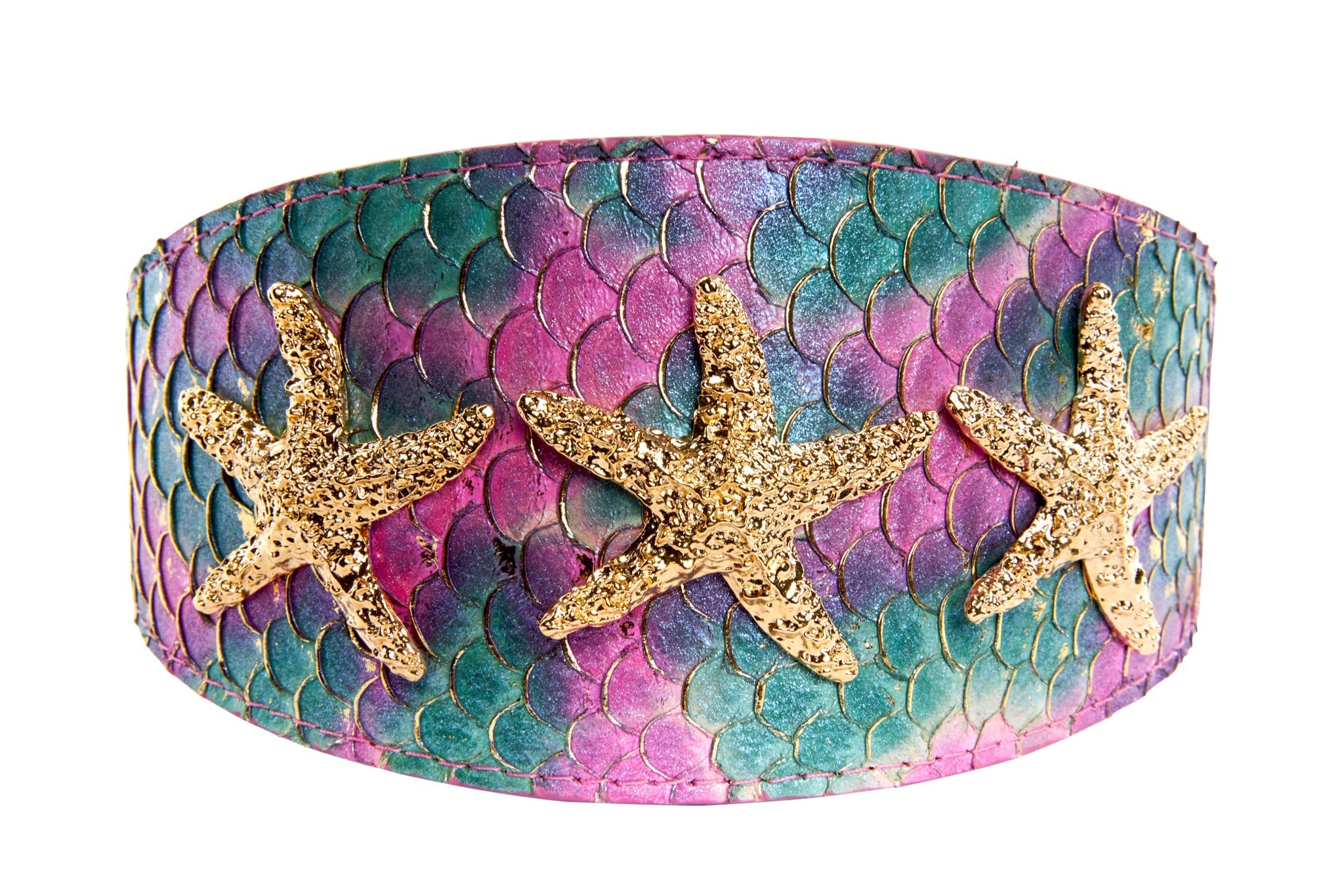 Mermaid Collection Stunning Custom Colored Tilapia Wide Style Collar With Gold Custom Starfish