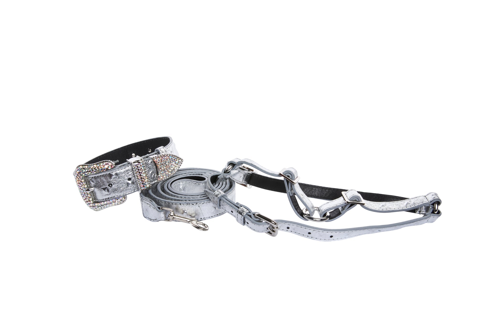 Silver Studded Italian Leather Swarovski Crystal Collar