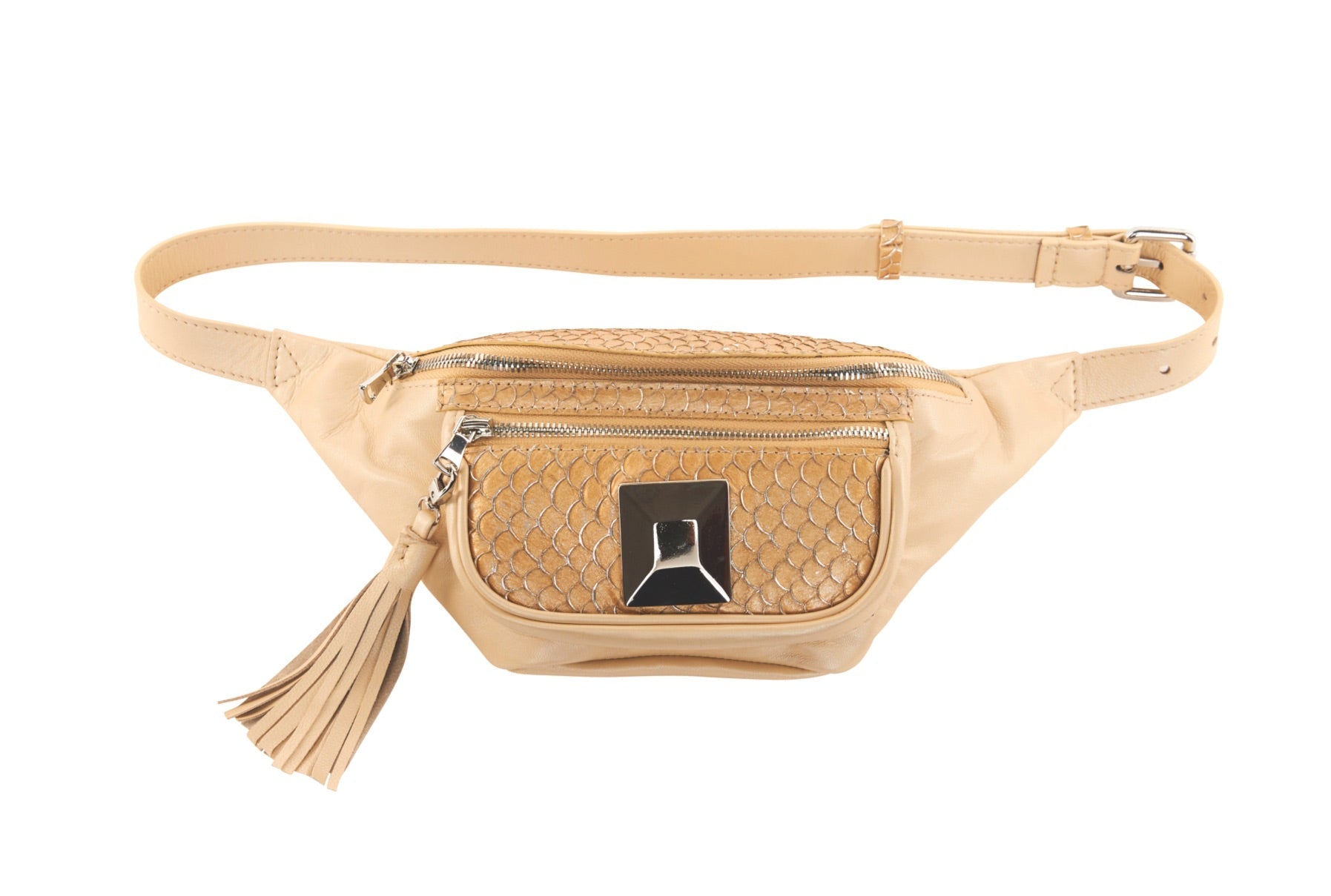 Pearl Beige Italian Leather/Taupe Tilapia Fanny Pack With Custom Large by Allysa Payne Beverly Hills - main product image for Resin Society