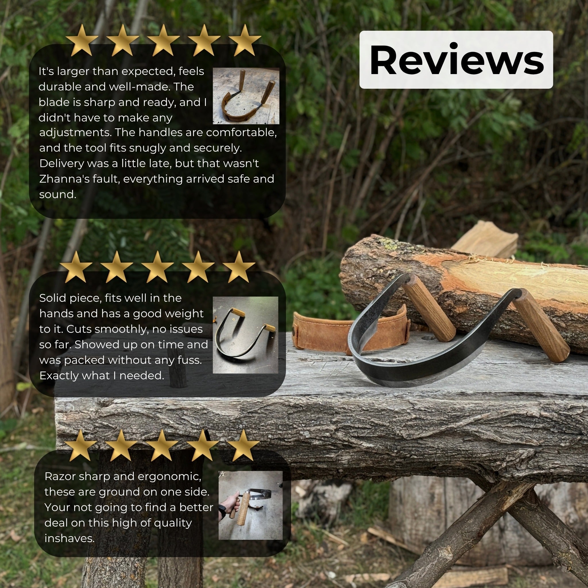 Inshave Half-Rounded Drawknife 16.5 cm with ash wood handles and leather sheath