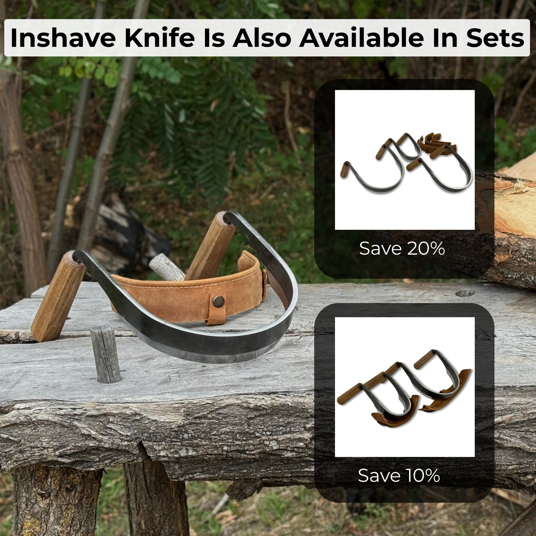 Inshave Half-Rounded Drawknife 16.5 cm with ash wood handles and leather sheath