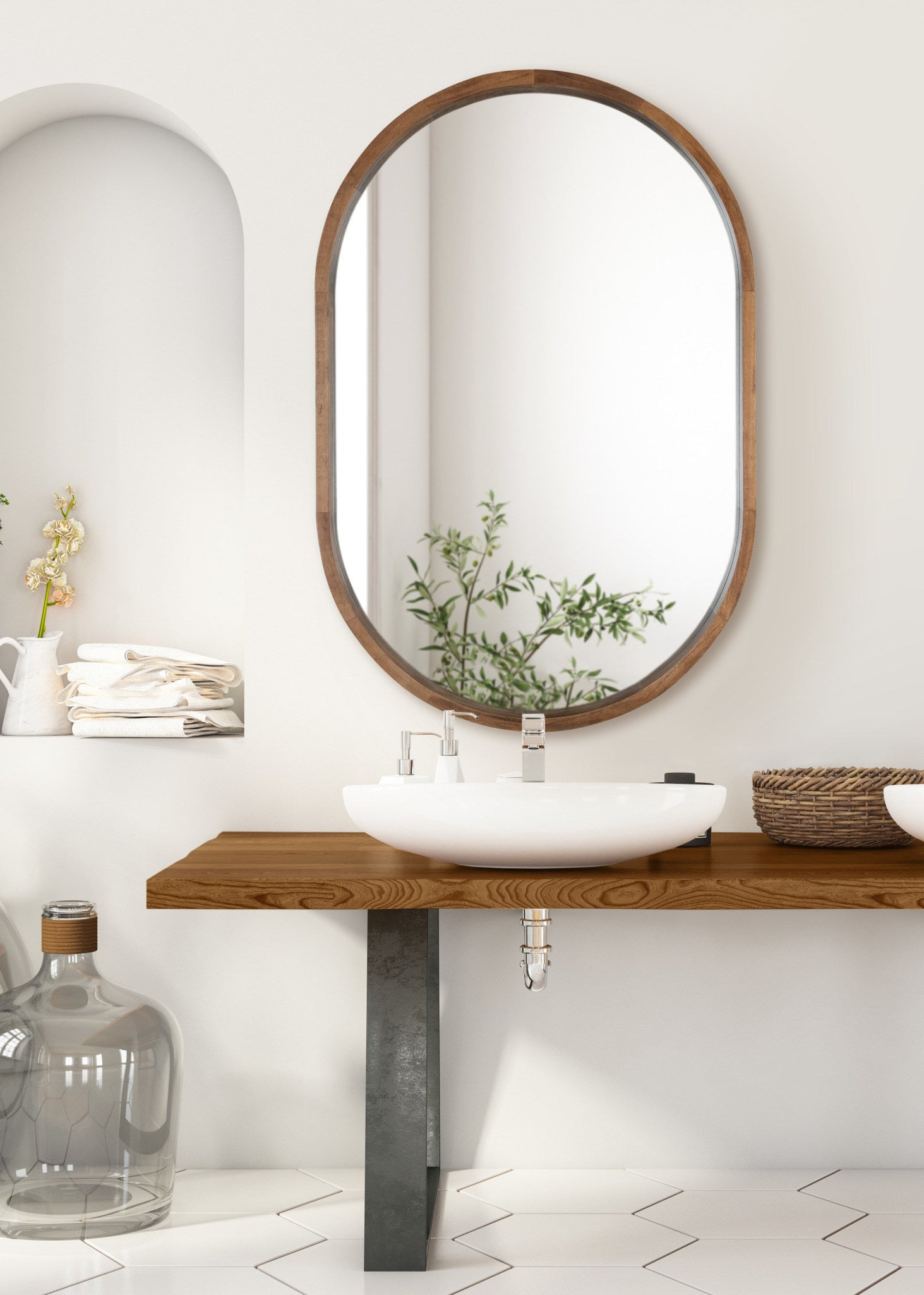 Hutton Wood Framed Capsule Mirror by kateandlaurel - product image 6 for Resin Society