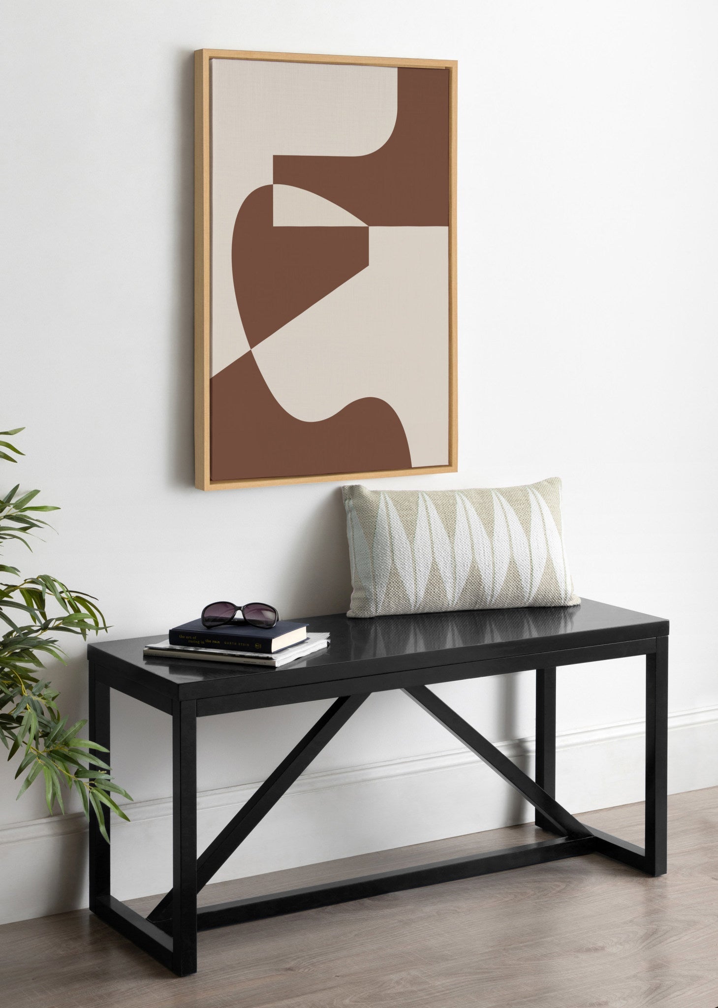 Sylvie Eye Catching Sleek Abstract 4 Brown and Beige Framed Canvas by The Creative Bunch Studio