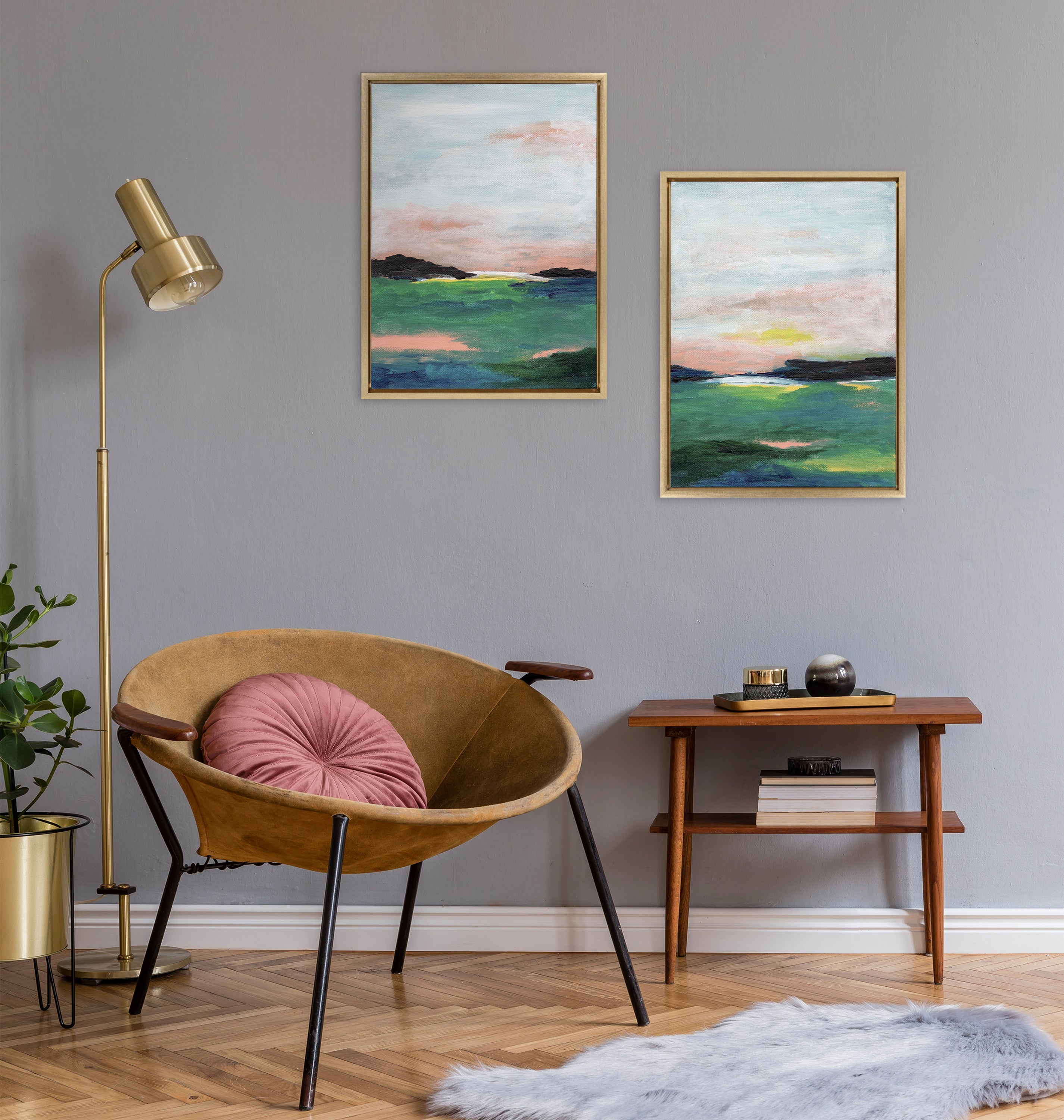Sylvie Golden Peach Coast l and II Framed Canvas Art Set by Nikita Jariwala
