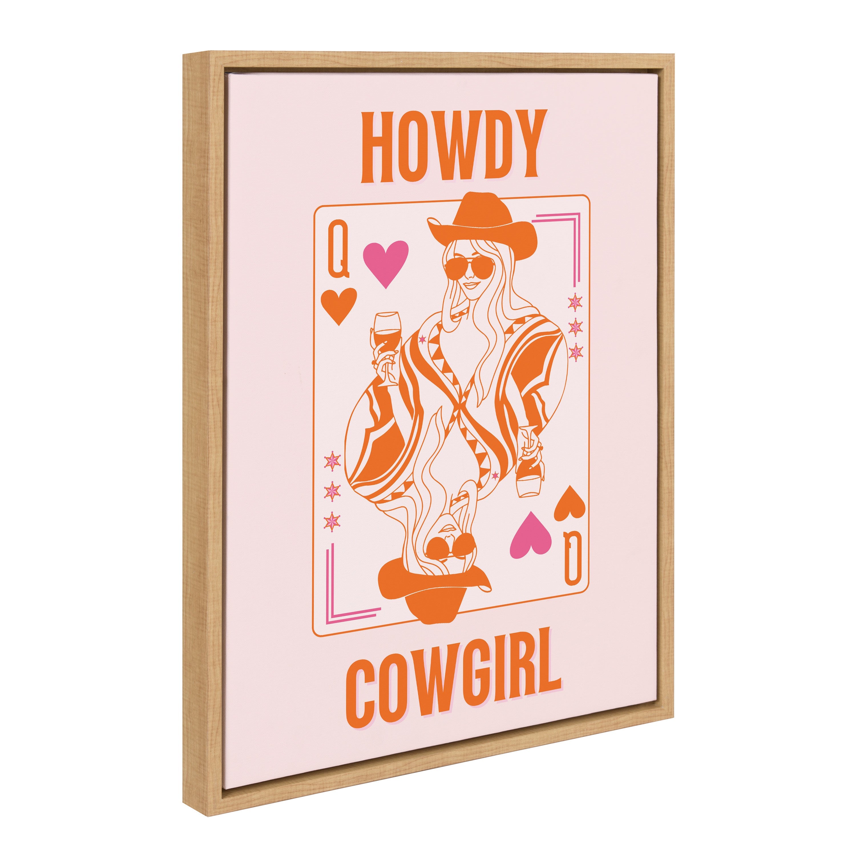 Sylvie Howdy Cowgirl Pink Orange Framed Canvas by Honey Island Studio