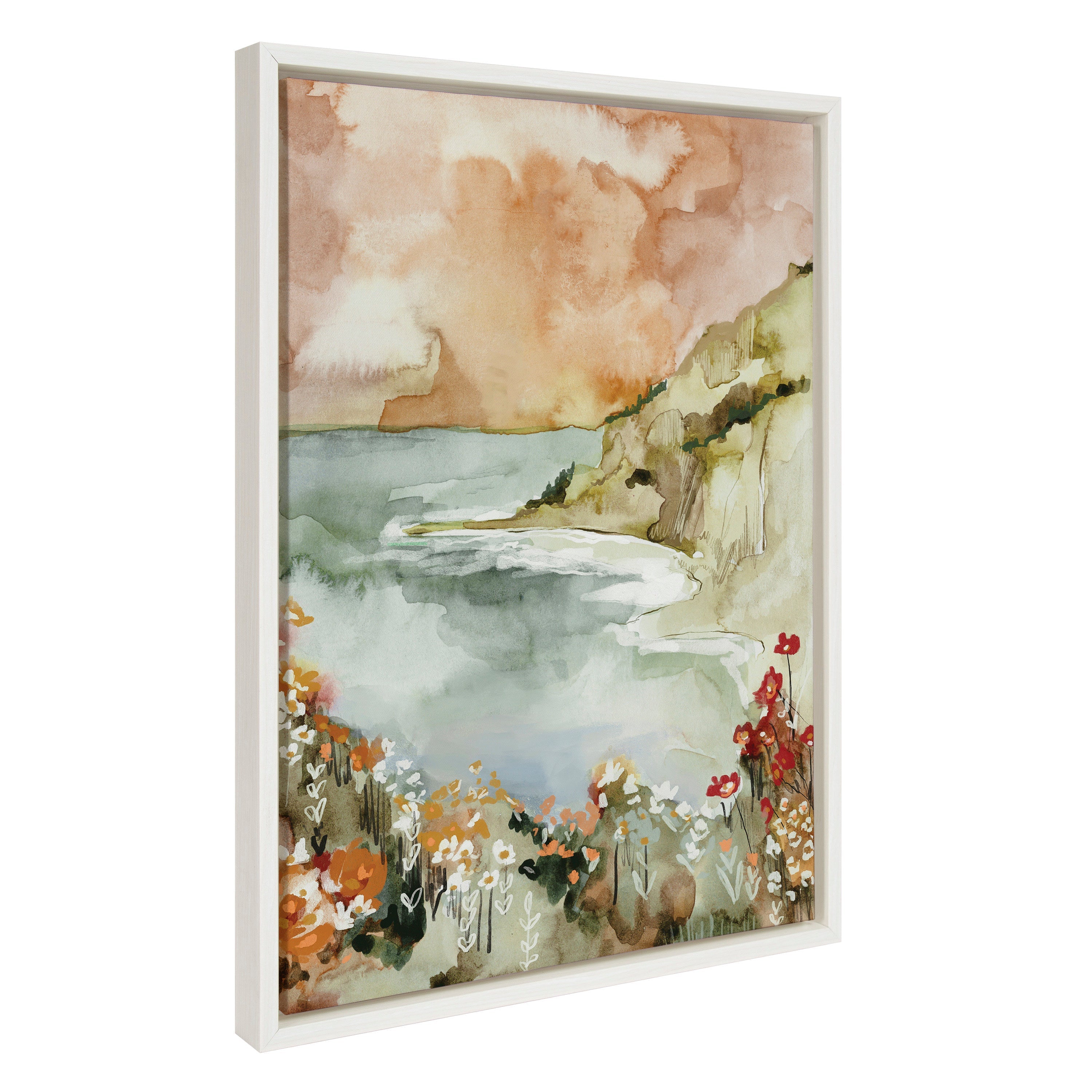 Sylvie Landscape 04 framed canvas art by Annie Quigley showing a watercolor nature scene in a floating polystyrene frame