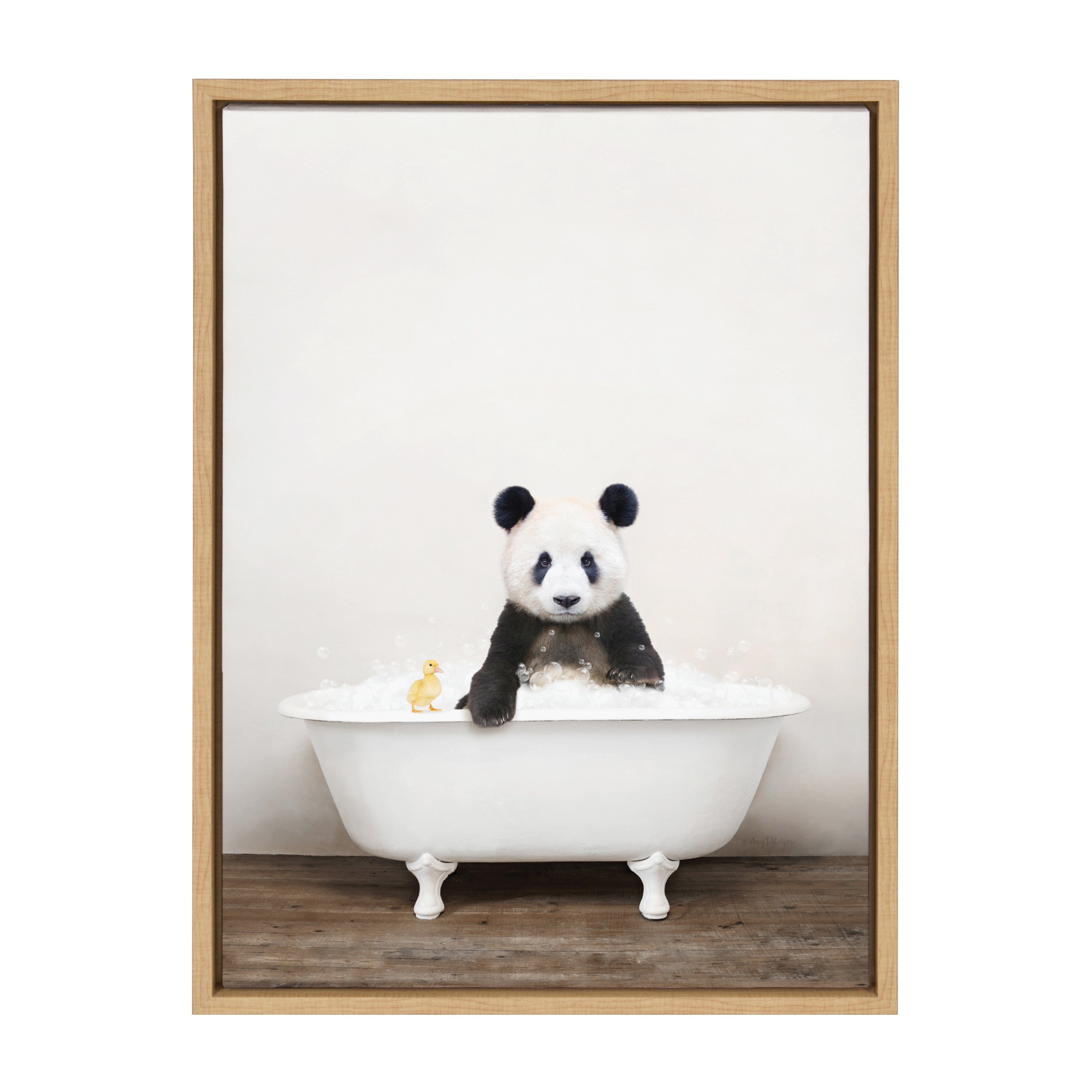 Sylvie Panda Waving in Rustic Bath Framed Canvas by kateandlaurel - product image 2 for Resin Society