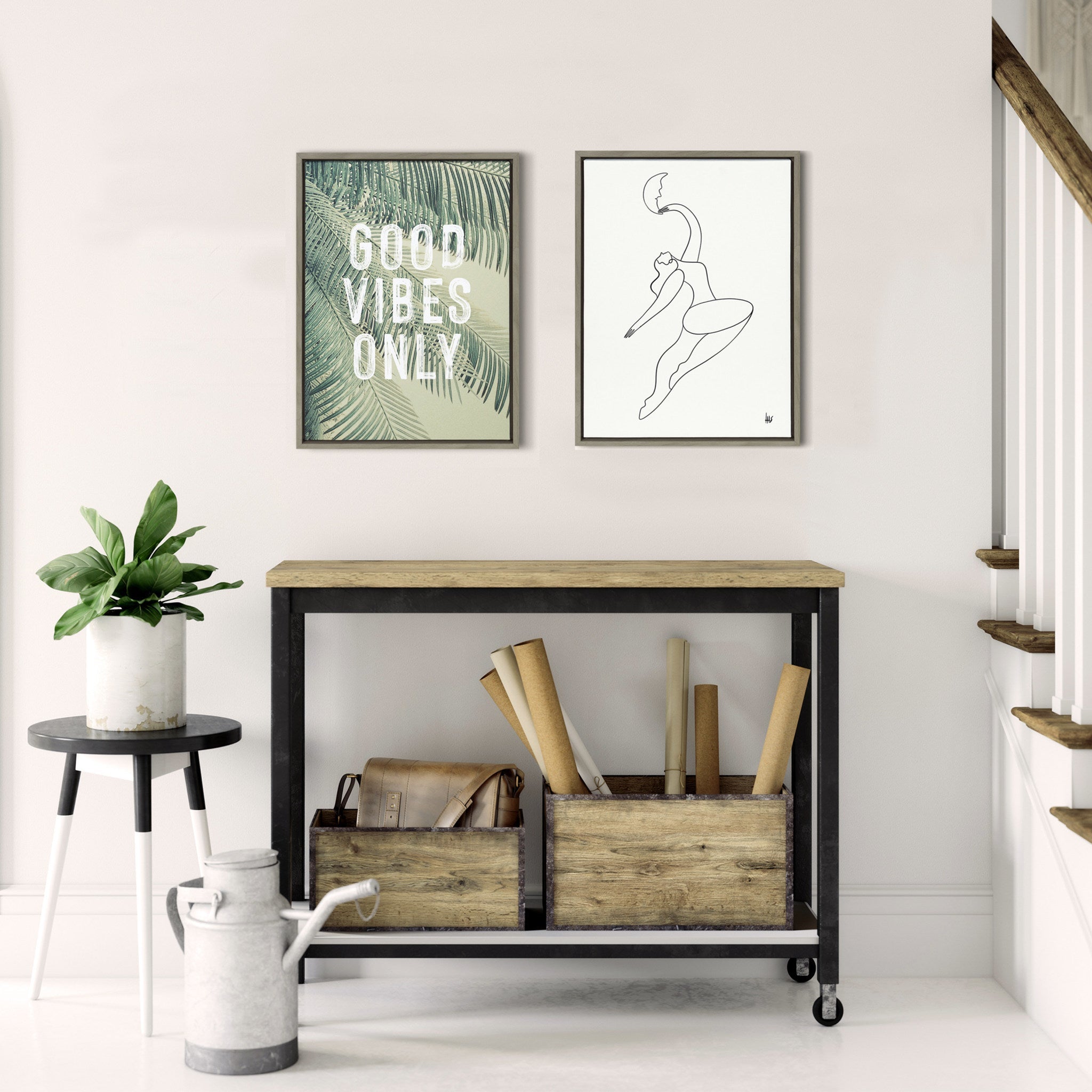 Sylvie Vintage Tropical Palms Good Vibes Only Framed Canvas by kateandlaurel - product image 7 for Resin Society
