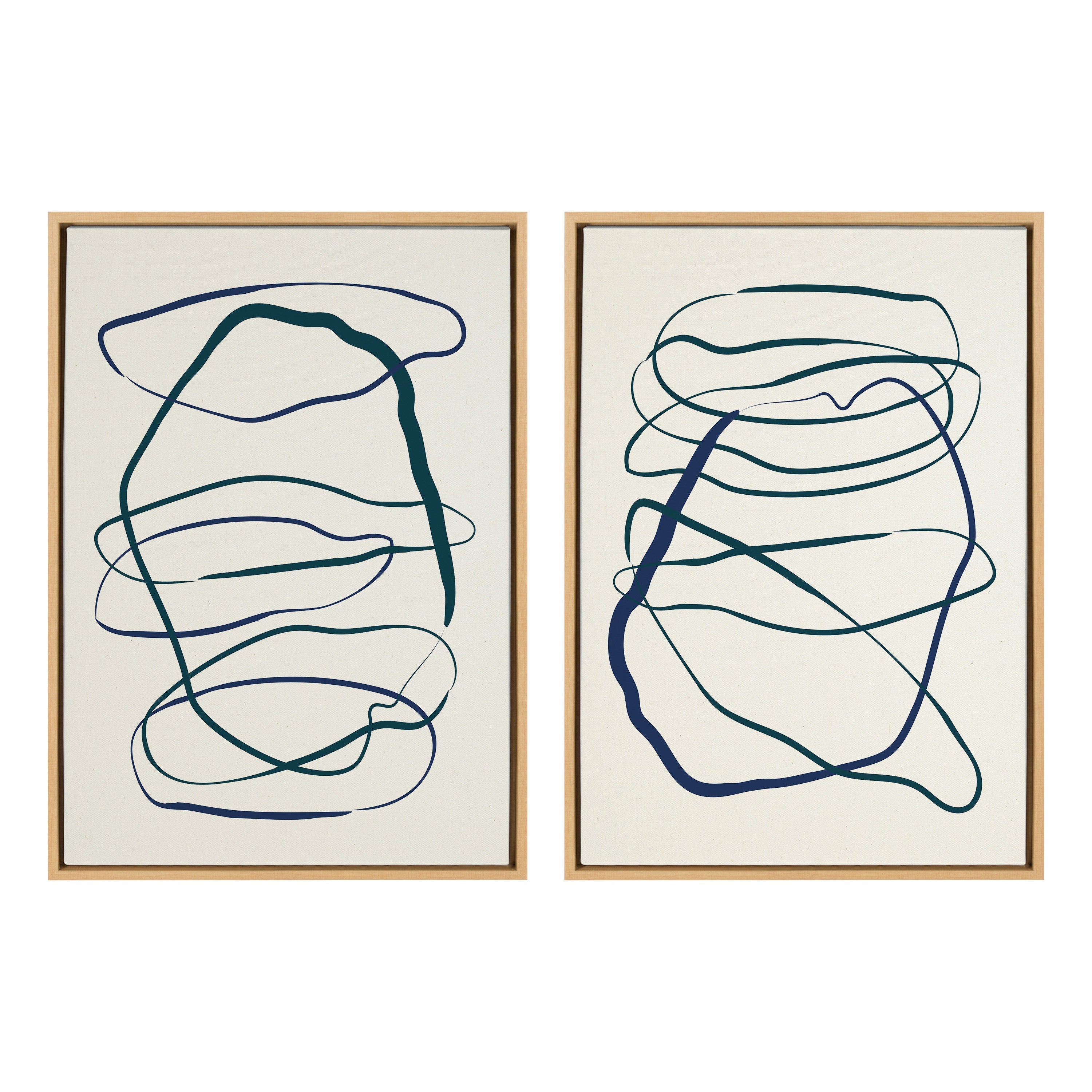 Sylvie Blue and Green Expressive Abstract 1 and 2 Framed Canvas Art Set