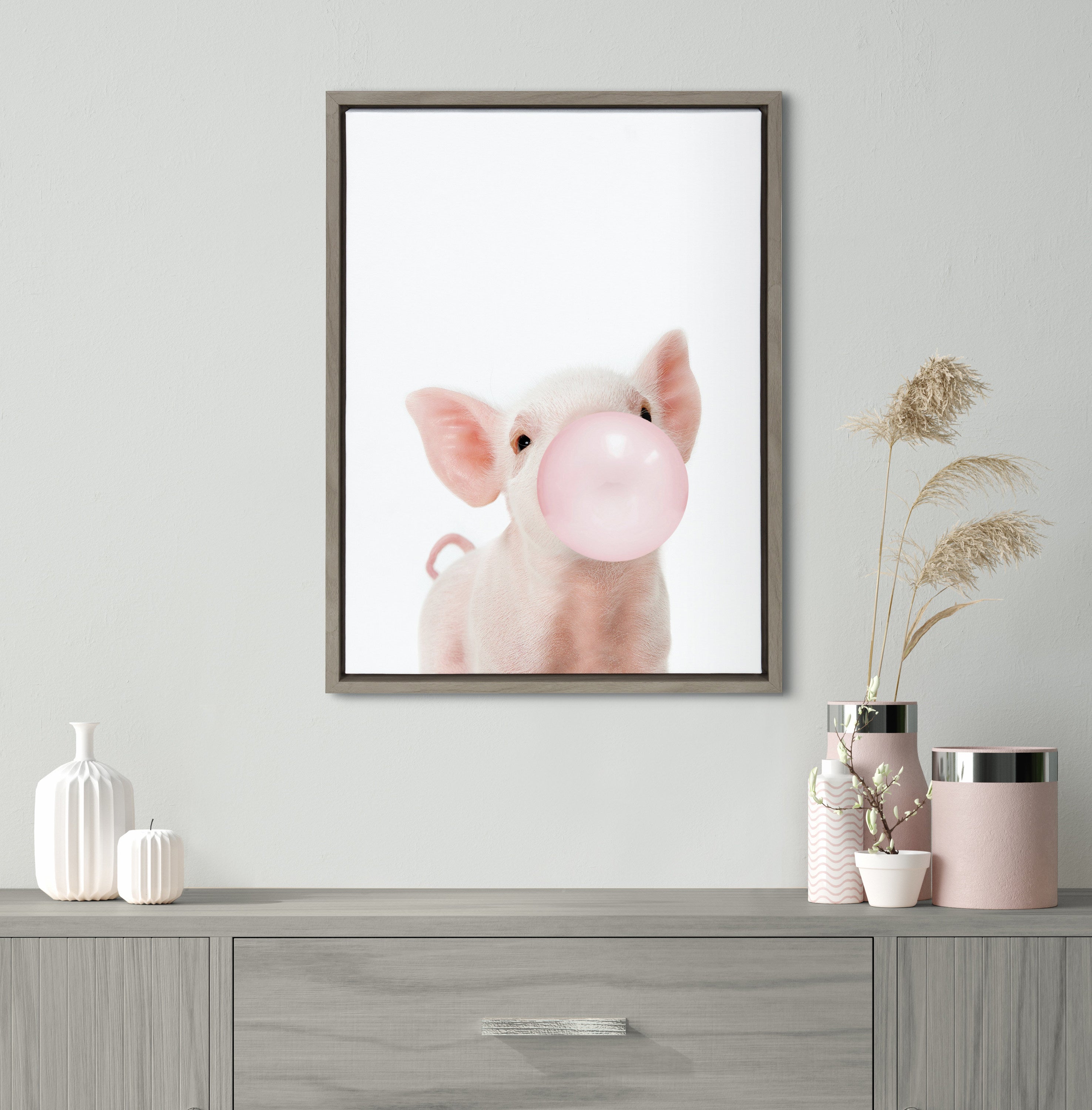 Sylvie Bubble Gum Piglet Framed Canvas by Amy Peterson Art Studio by kateandlaurel - product image 4 for Resin Society