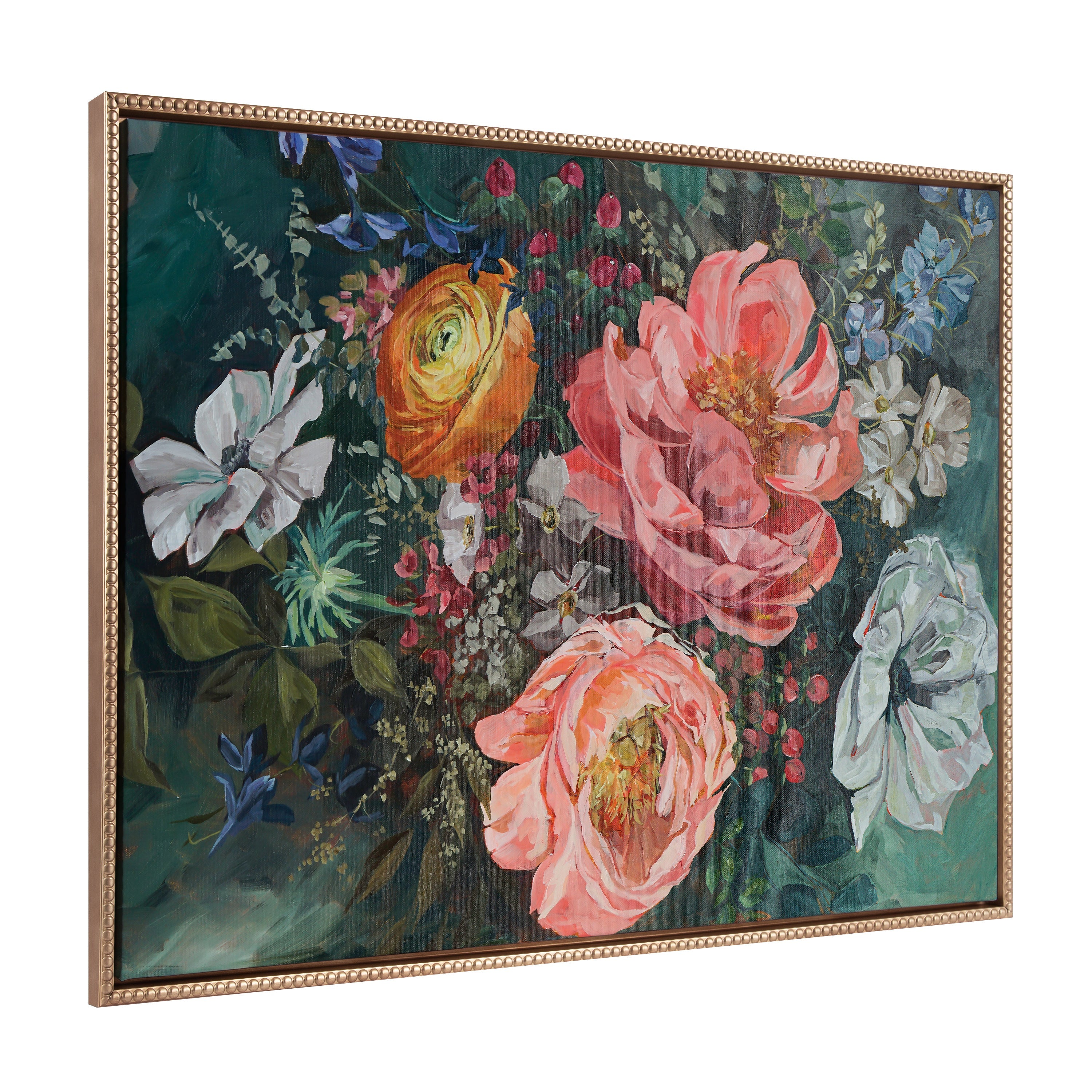 Sylvie Beaded AQ Peony Bouquet Framed Canvas by Annie Quigley